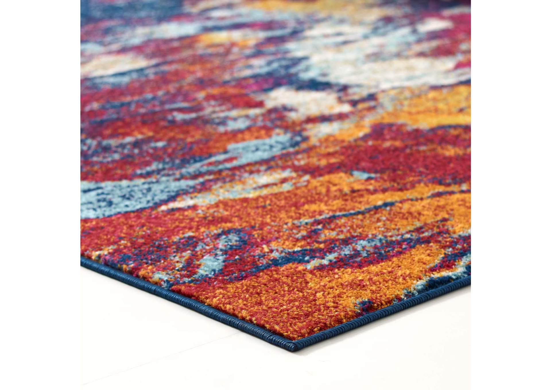 Blue, Orange, Yellow, Red Entourage Foliage Contemporary Modern Abstract 5x8 Area Rug,Modway