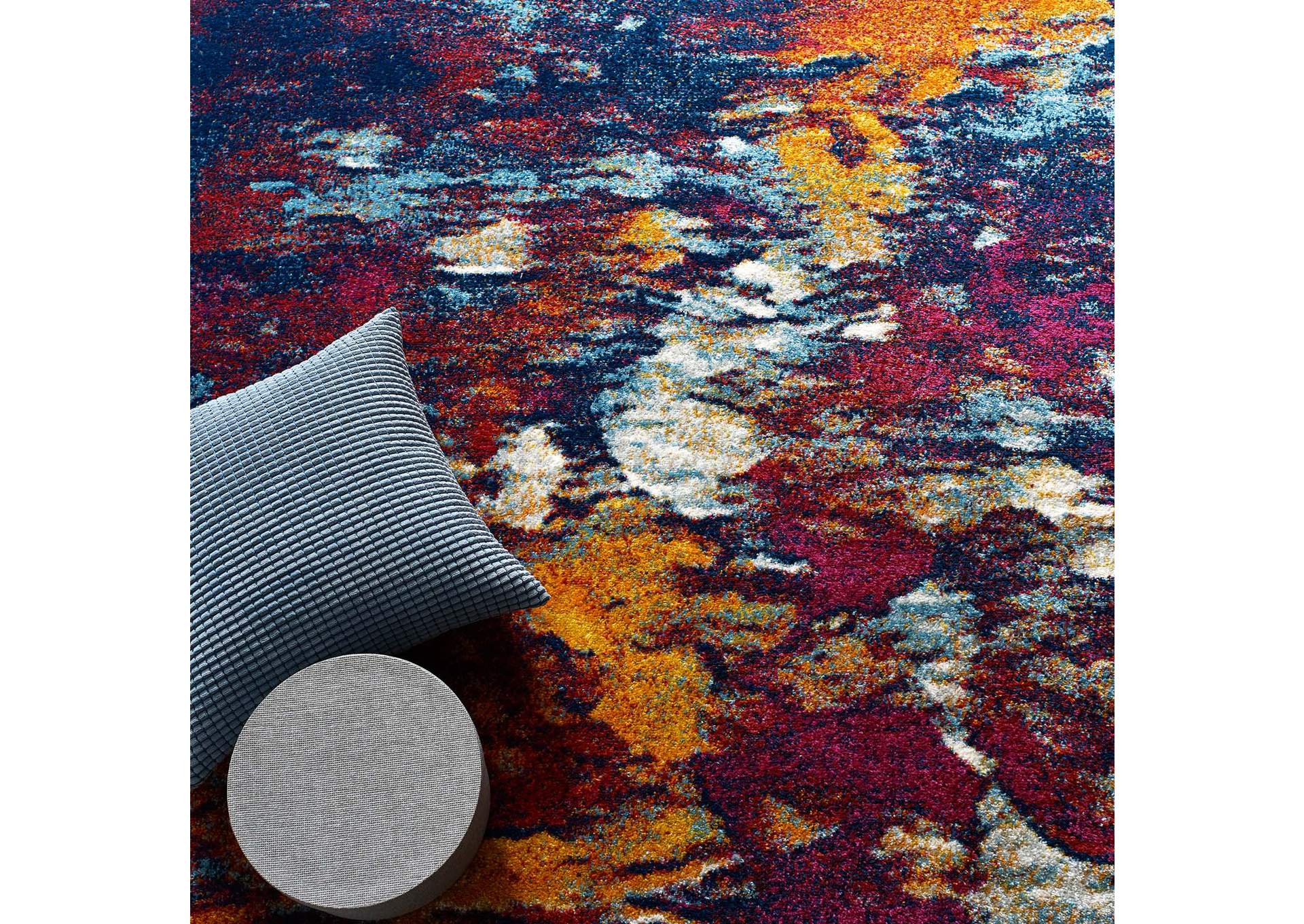 Blue, Orange, Yellow, Red Entourage Foliage Contemporary Modern Abstract 5x8 Area Rug,Modway