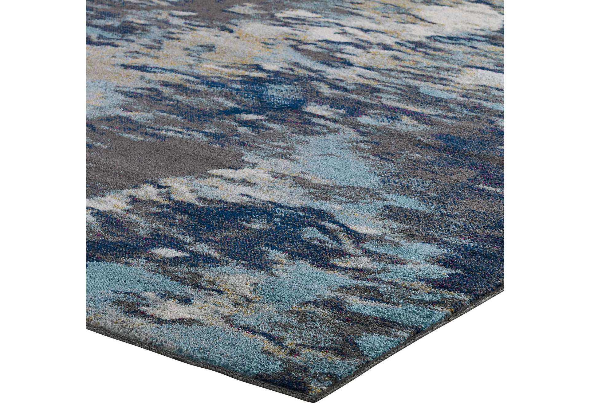 Blue, Tan, Gray Entourage Foliage Contemporary Modern Abstract 5x8 Area Rug,Modway