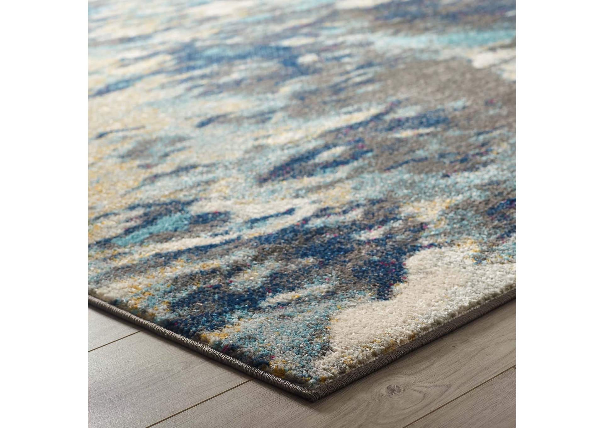 Blue, Tan, Gray Entourage Foliage Contemporary Modern Abstract 5x8 Area Rug,Modway