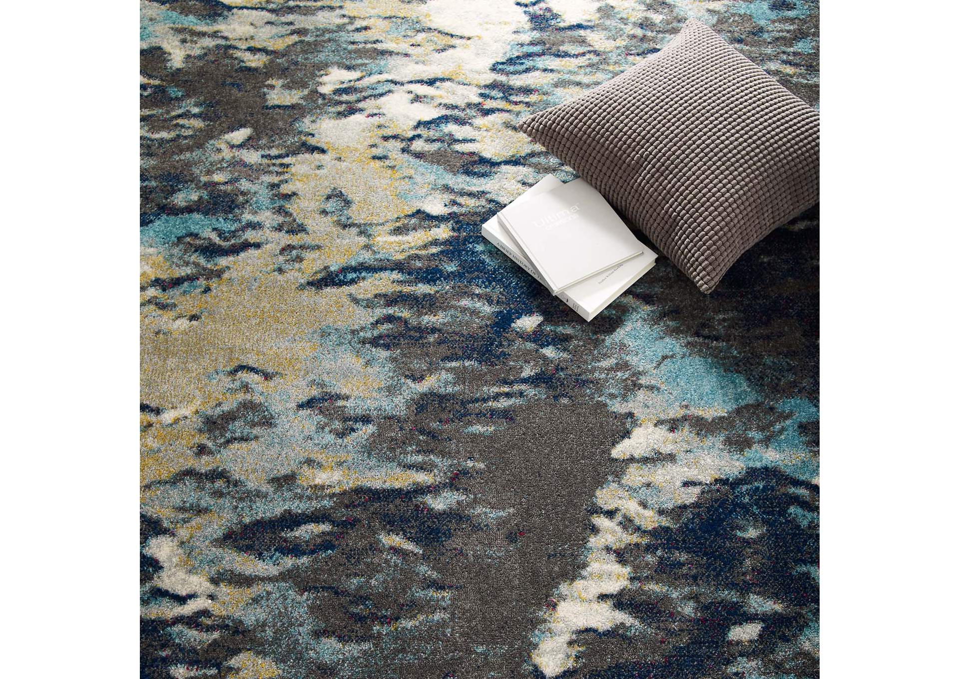 Blue, Tan, Gray Entourage Foliage Contemporary Modern Abstract 5x8 Area Rug,Modway