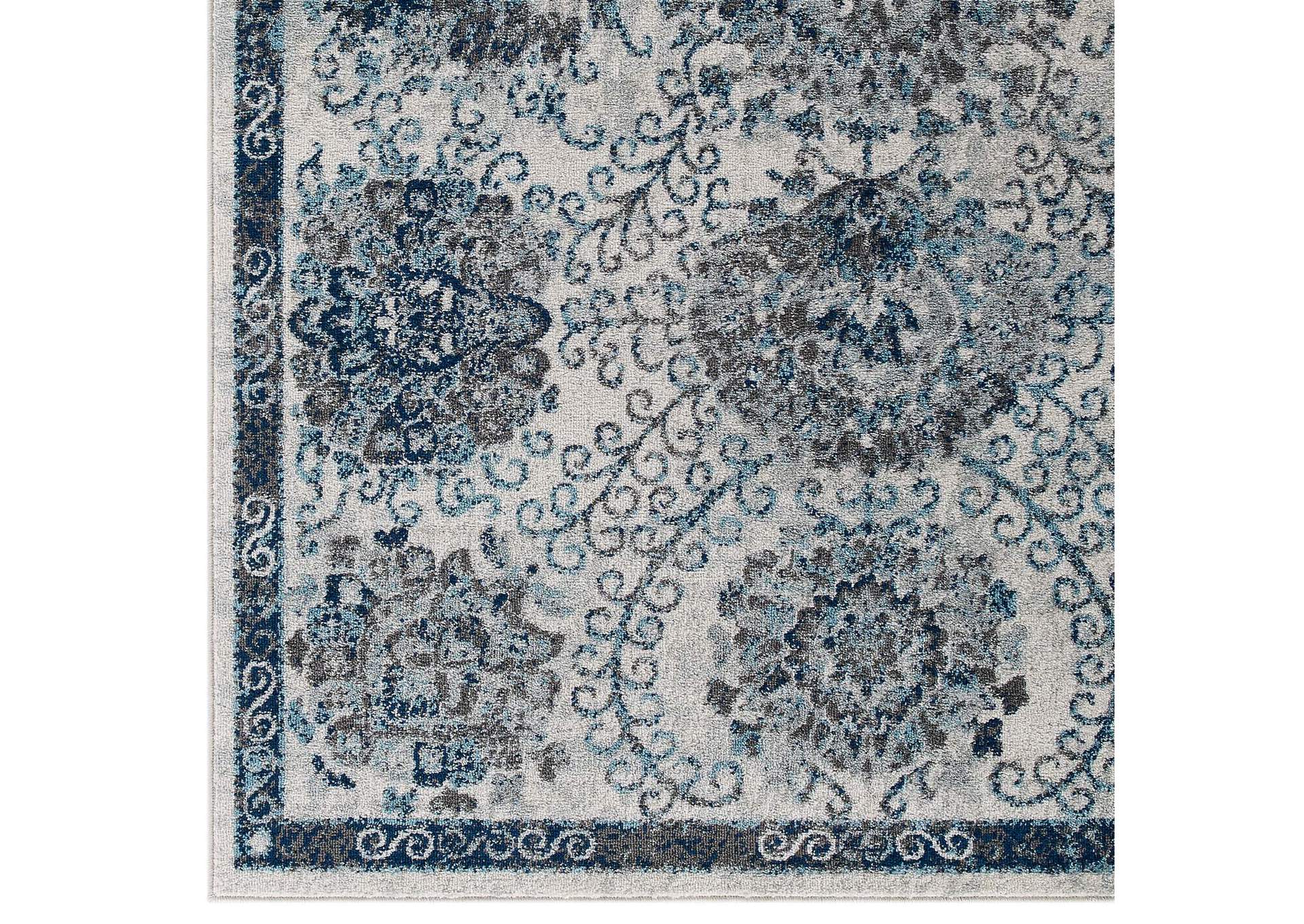 Ivory and Blue Entourage Kensie Distressed Floral Moroccan Trellis 5x8 Area Rug,Modway