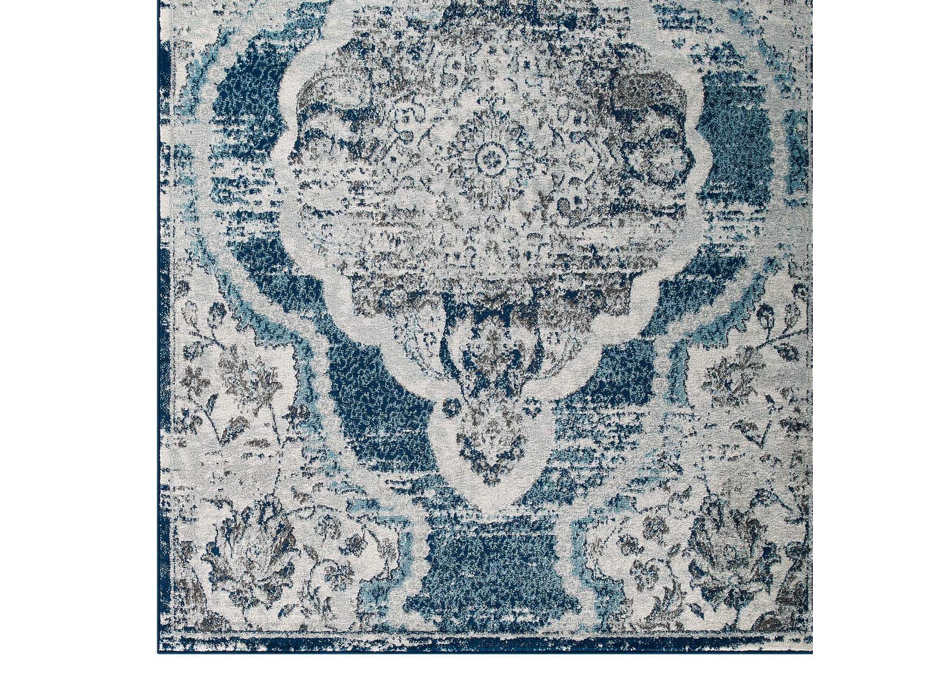 Ivory and Blue Entourage Malia Distressed Vintage Floral Persian Medallion 5x8 Area Rug,Modway