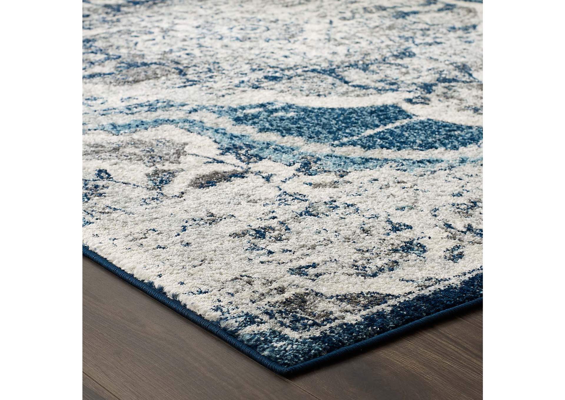 Ivory and Blue Entourage Malia Distressed Vintage Floral Persian Medallion 5x8 Area Rug,Modway