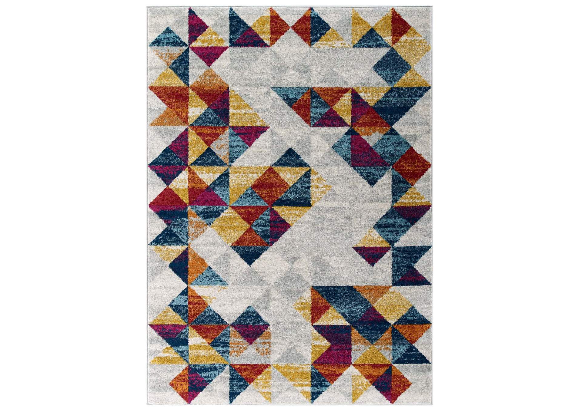 Multicolored Entourage Elettra Distressed Geometric Triangle Mosaic 5x8 Area Rug,Modway