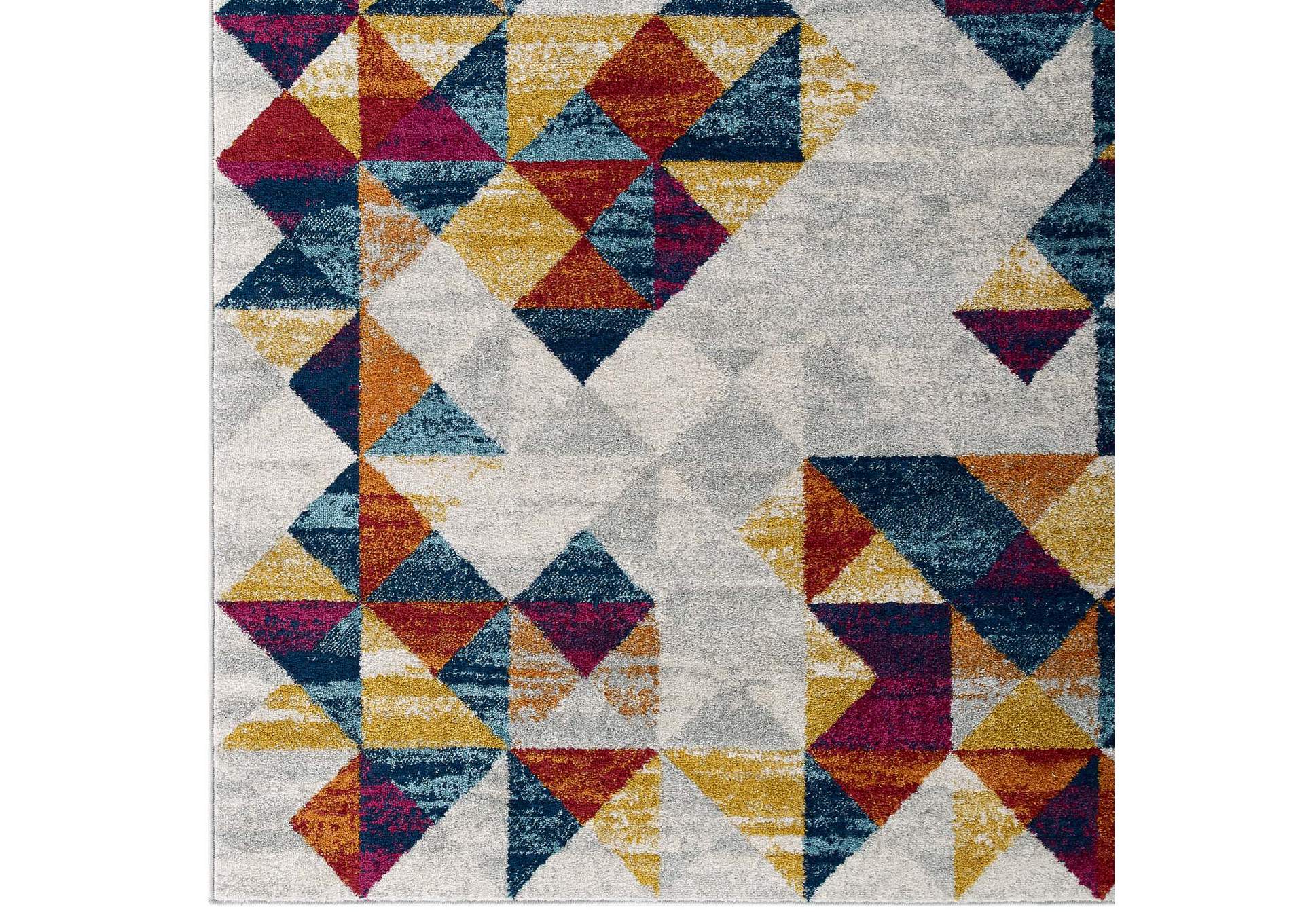 Multicolored Entourage Elettra Distressed Geometric Triangle Mosaic 5x8 Area Rug,Modway