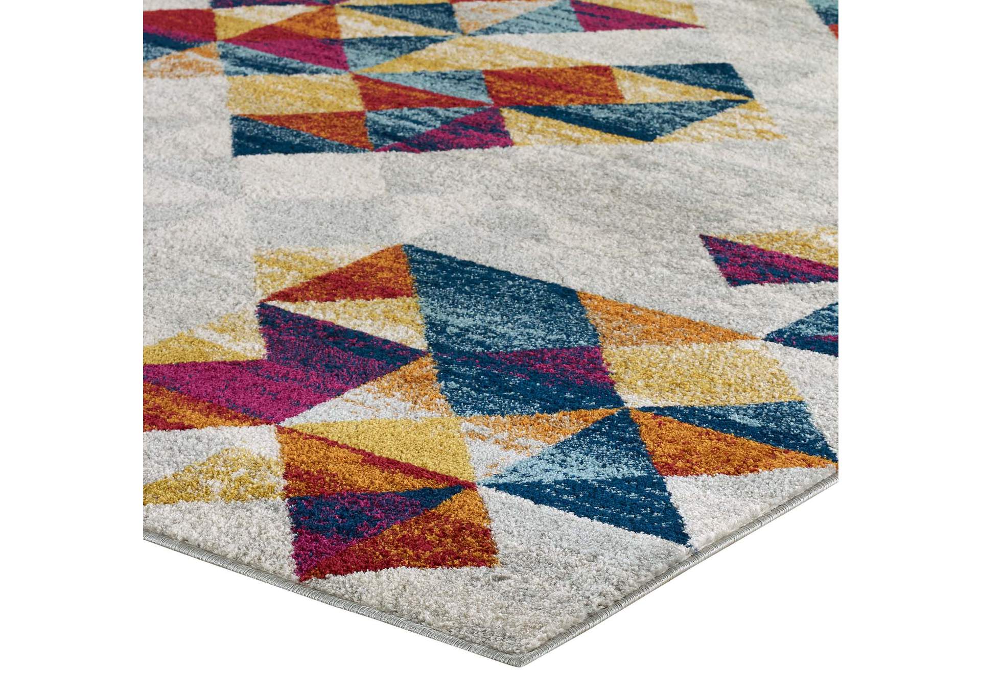 Multicolored Entourage Elettra Distressed Geometric Triangle Mosaic 5x8 Area Rug,Modway