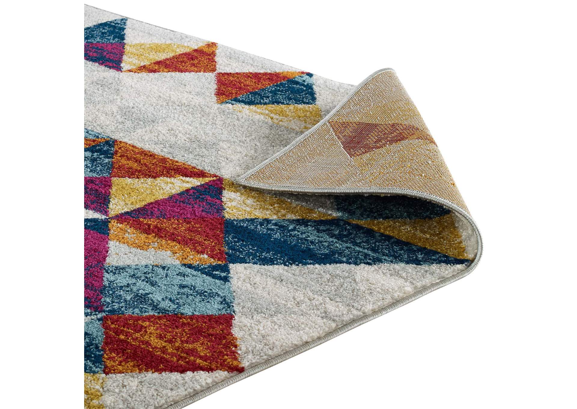 Multicolored Entourage Elettra Distressed Geometric Triangle Mosaic 5x8 Area Rug,Modway