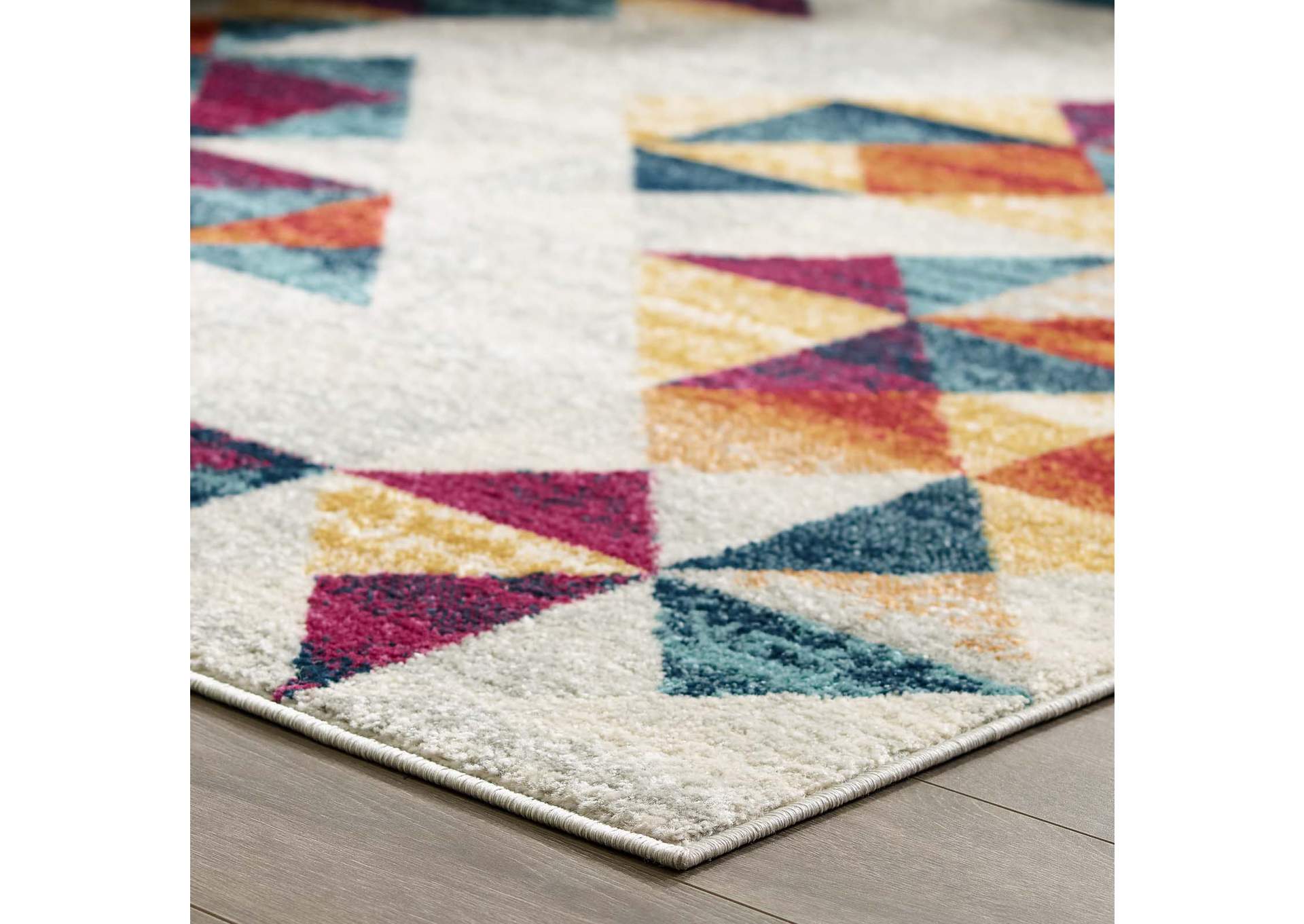 Multicolored Entourage Elettra Distressed Geometric Triangle Mosaic 5x8 Area Rug,Modway