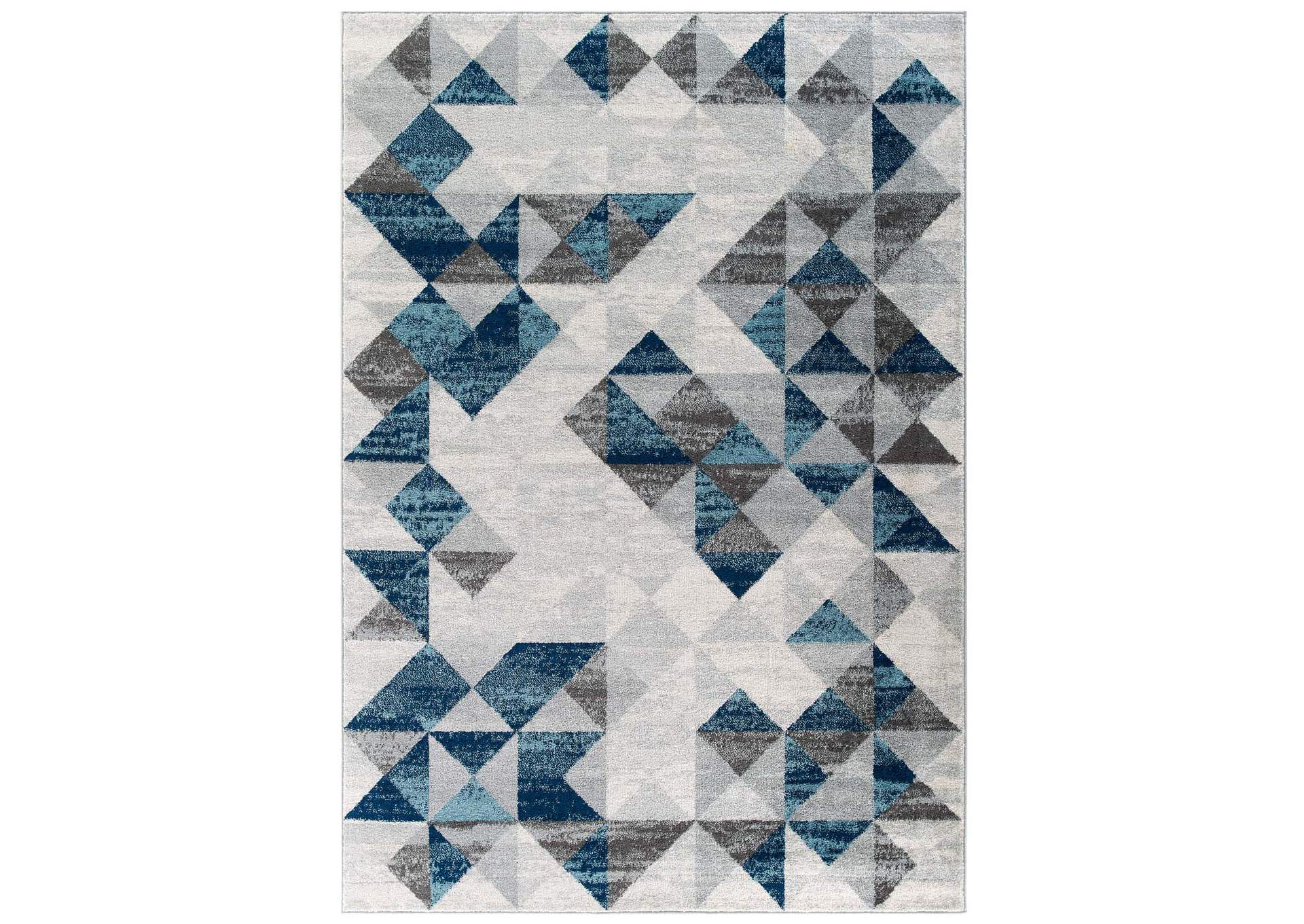 Gray and Blue Entourage Elettra Distressed Geometric Triangle Mosaic 5x8 Area Rug,Modway