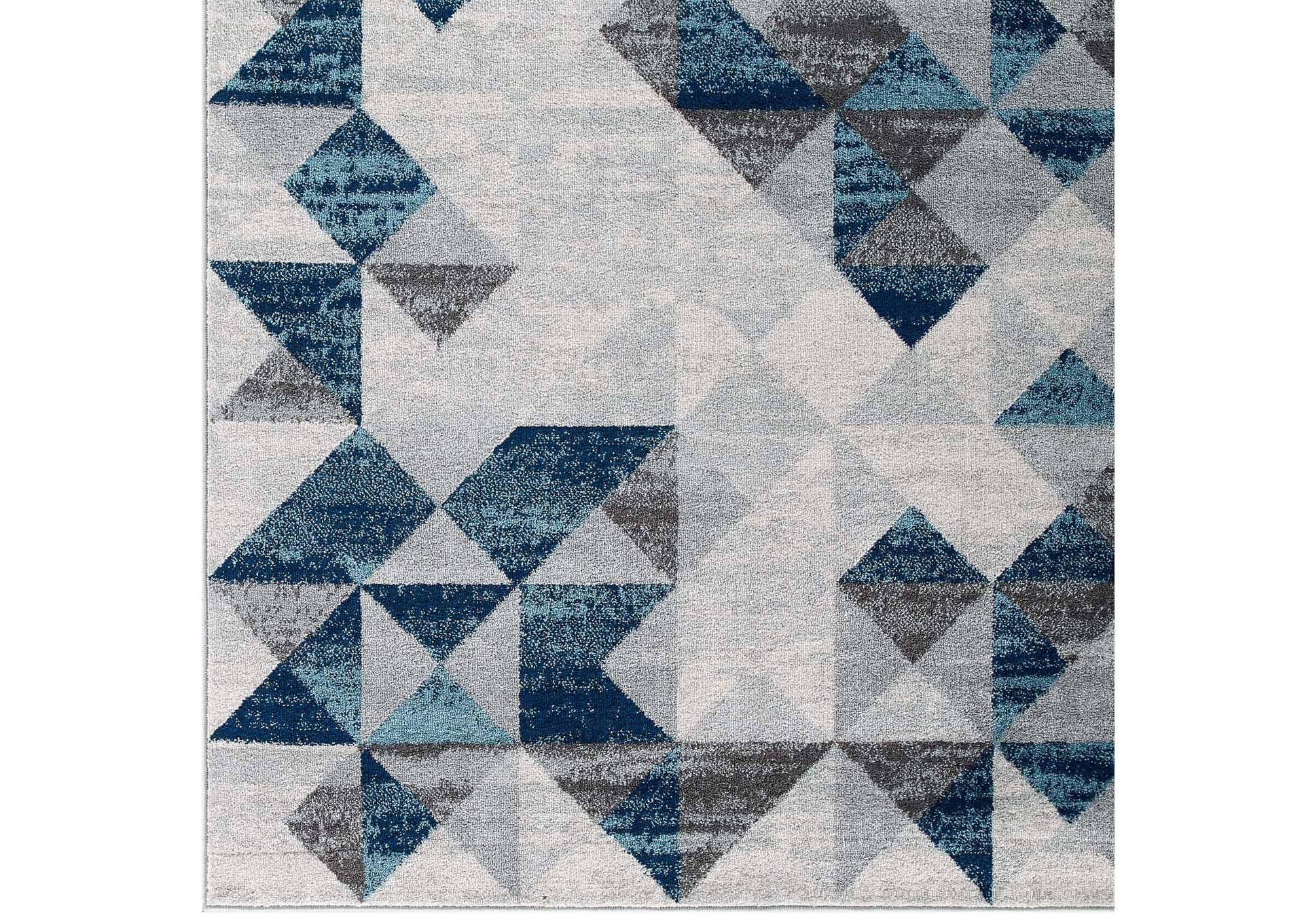 Gray and Blue Entourage Elettra Distressed Geometric Triangle Mosaic 5x8 Area Rug,Modway