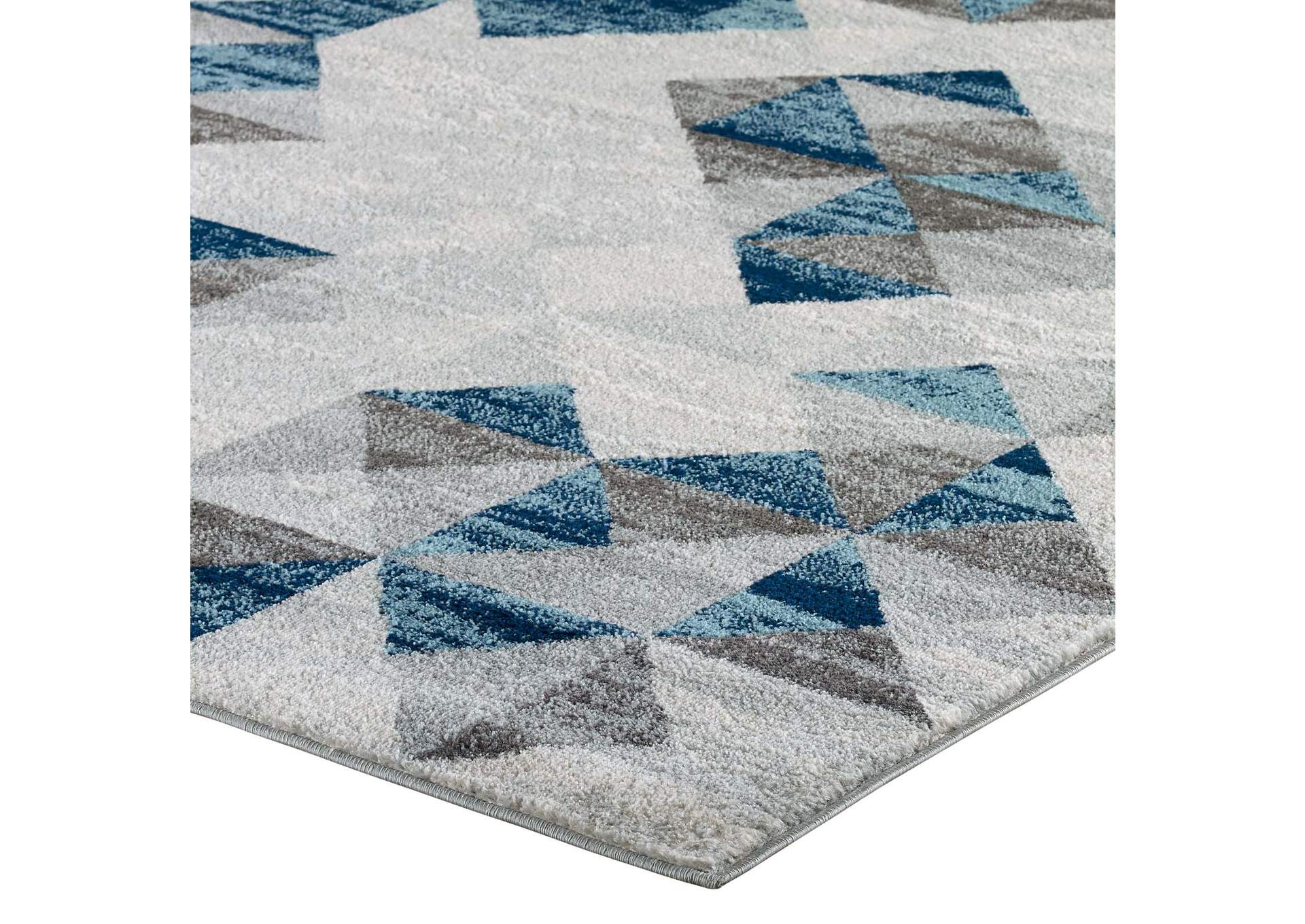 Gray and Blue Entourage Elettra Distressed Geometric Triangle Mosaic 5x8 Area Rug,Modway