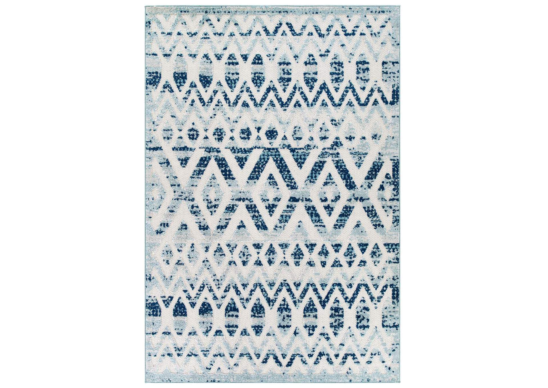 Ivory and Blue Reflect Tamako Diamond and Chevron Moroccan Trellis 5x8 Indoor / Outdoor Area Rug,Modway