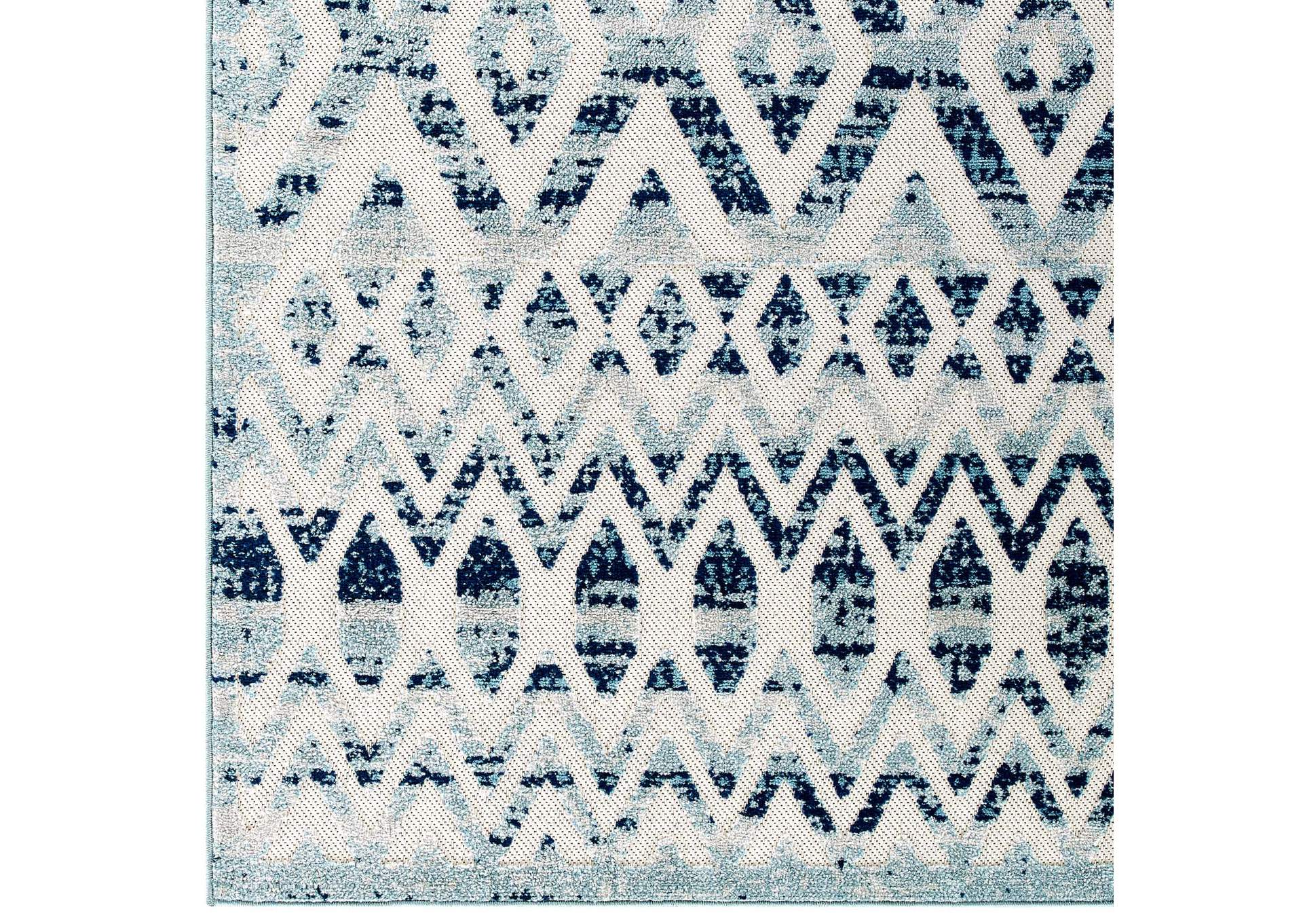 Ivory and Blue Reflect Tamako Diamond and Chevron Moroccan Trellis 5x8 Indoor / Outdoor Area Rug,Modway