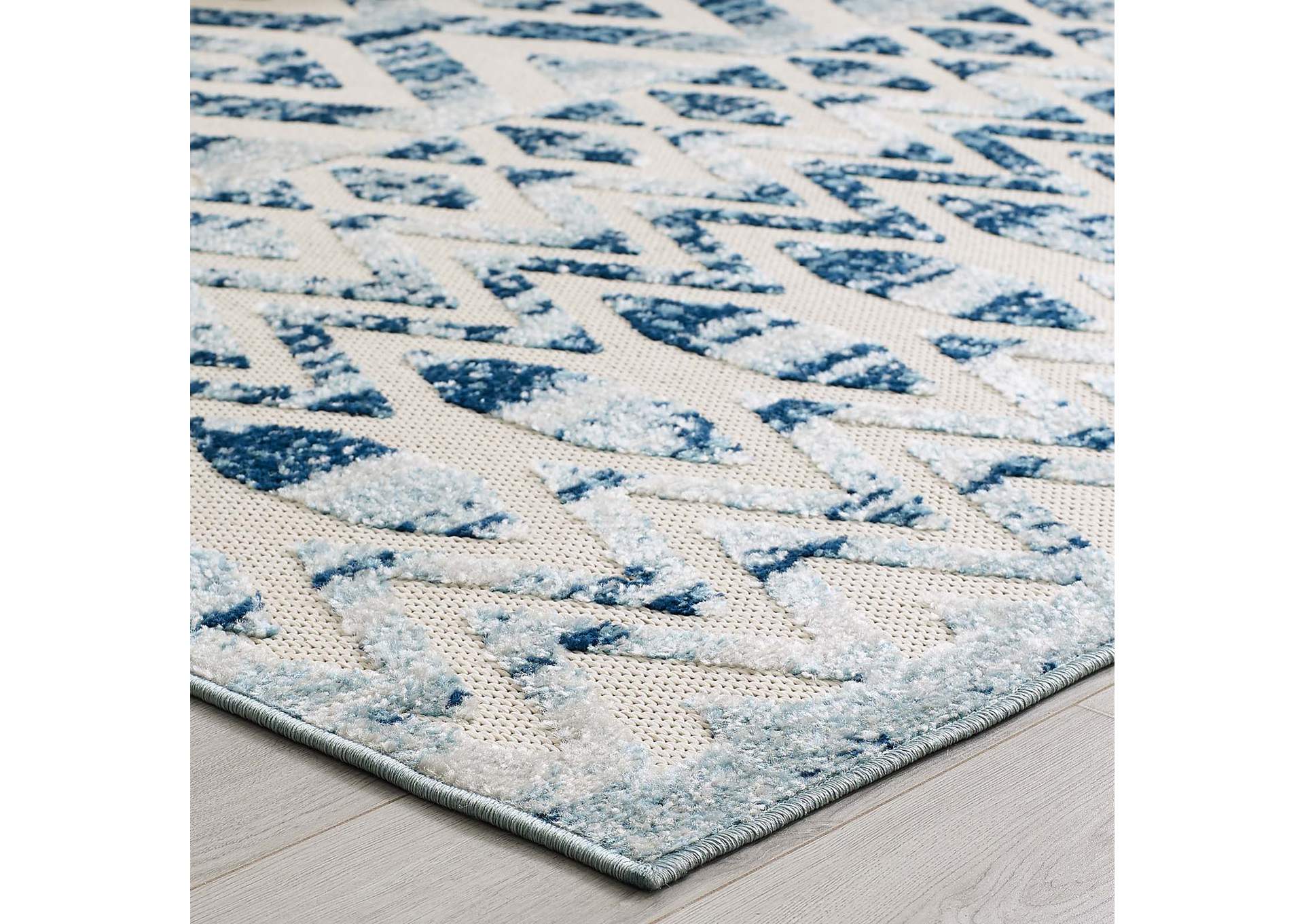 Ivory and Blue Reflect Tamako Diamond and Chevron Moroccan Trellis 5x8 Indoor / Outdoor Area Rug,Modway