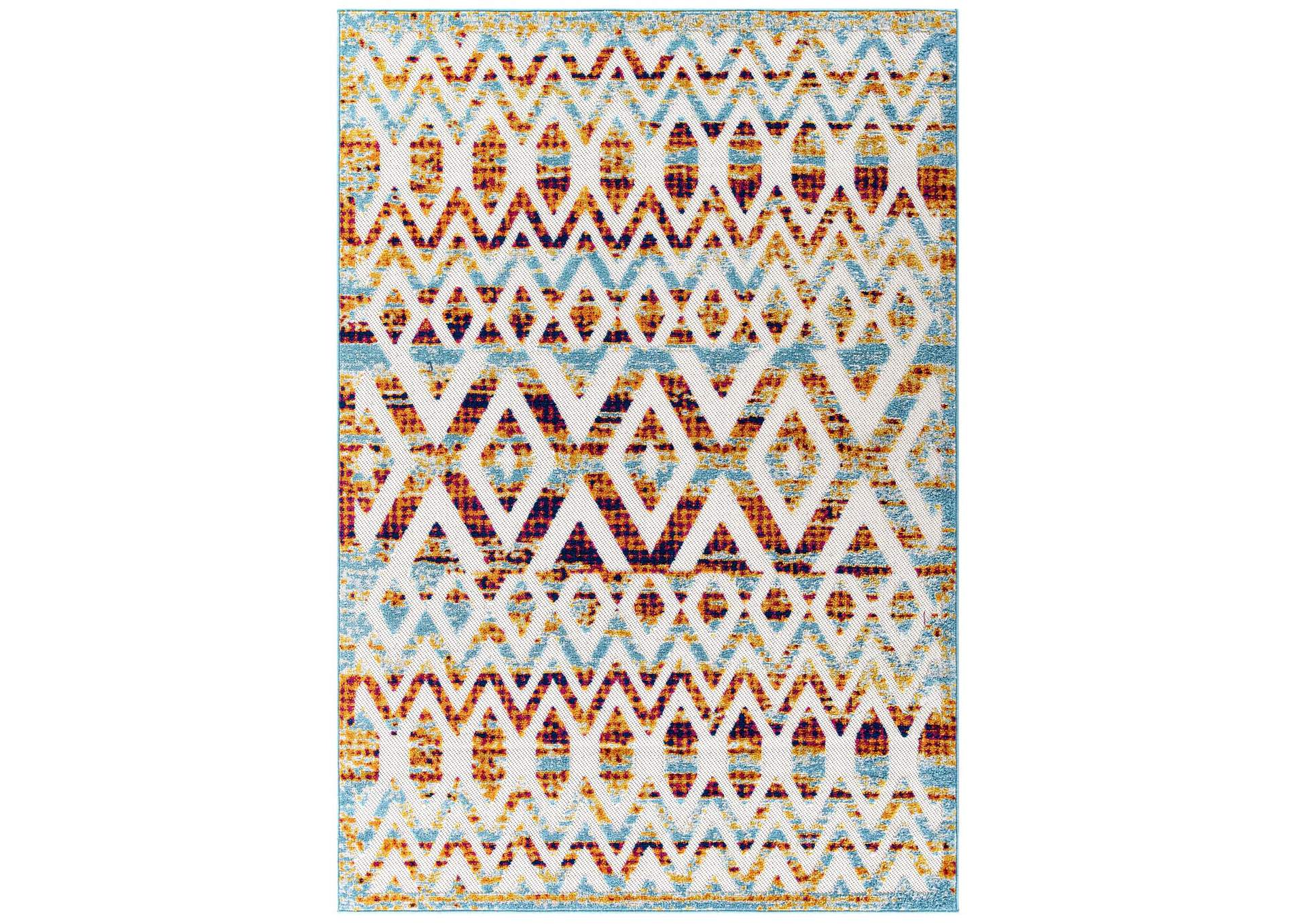 Multicolored Reflect Tamako Diamond and Chevron Moroccan Trellis 5x8 Indoor / Outdoor Area Rug,Modway