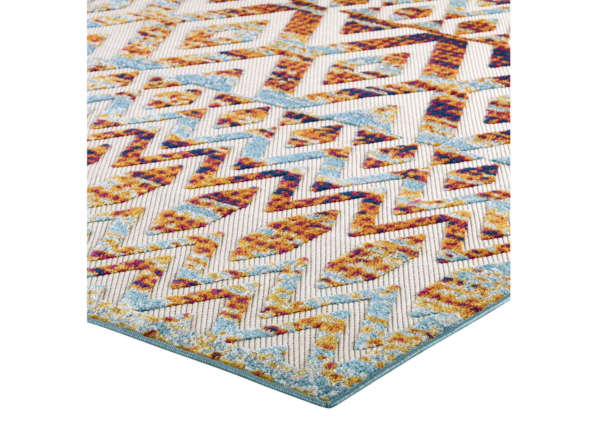 Multicolored Reflect Tamako Diamond and Chevron Moroccan Trellis 5x8 Indoor / Outdoor Area Rug,Modway