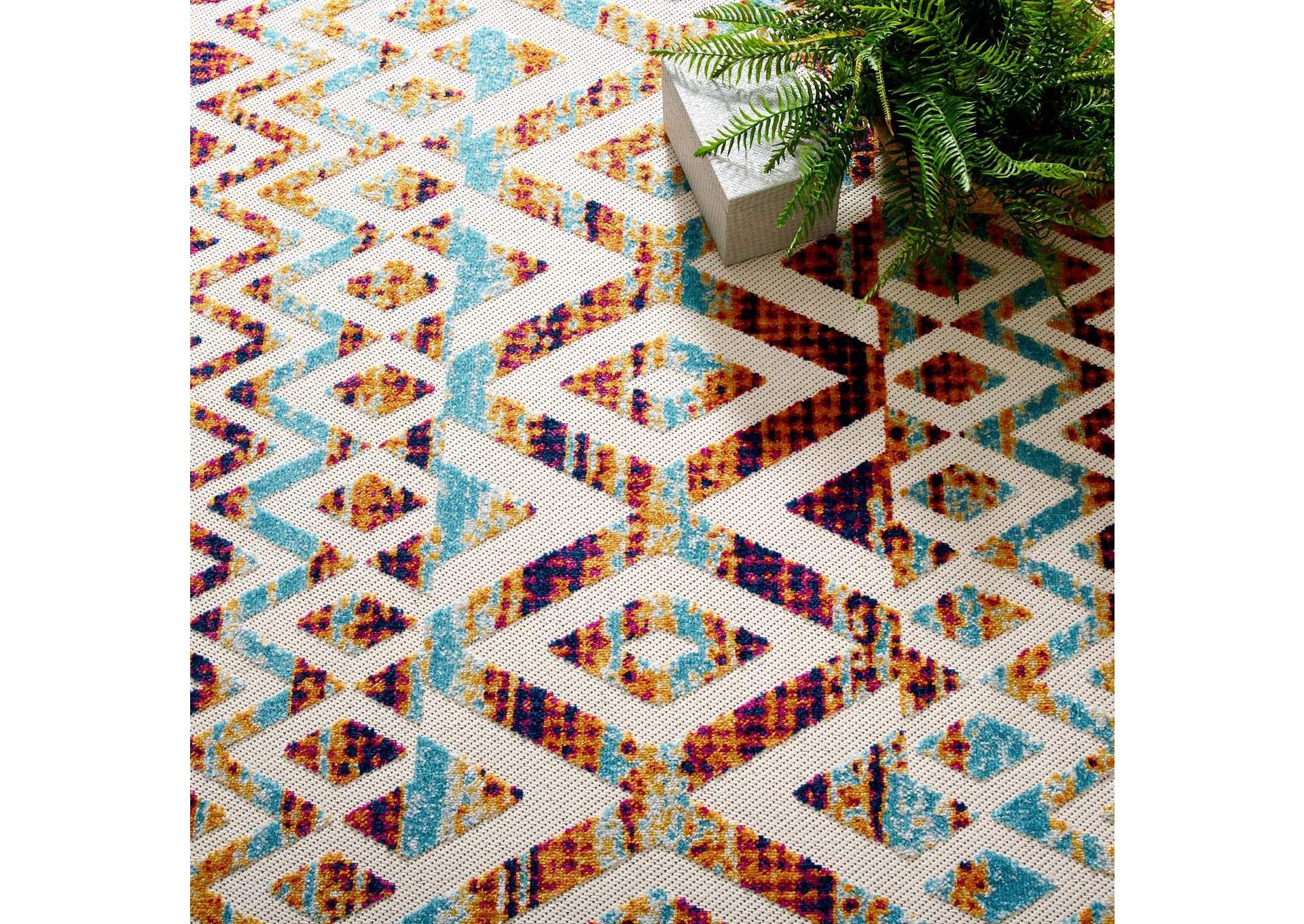 Multicolored Reflect Tamako Diamond and Chevron Moroccan Trellis 5x8 Indoor / Outdoor Area Rug,Modway