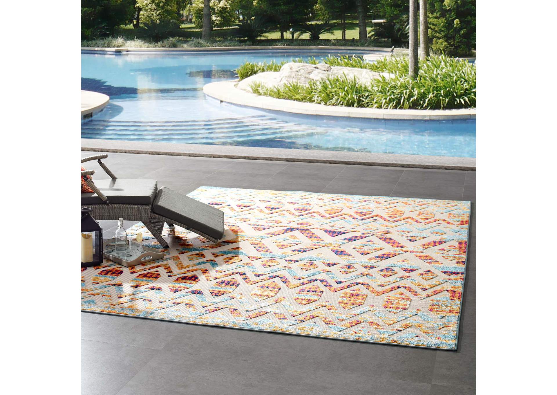 Multicolored Reflect Tamako Diamond and Chevron Moroccan Trellis 8x10 Indoor / Outdoor Area Rug,Modway