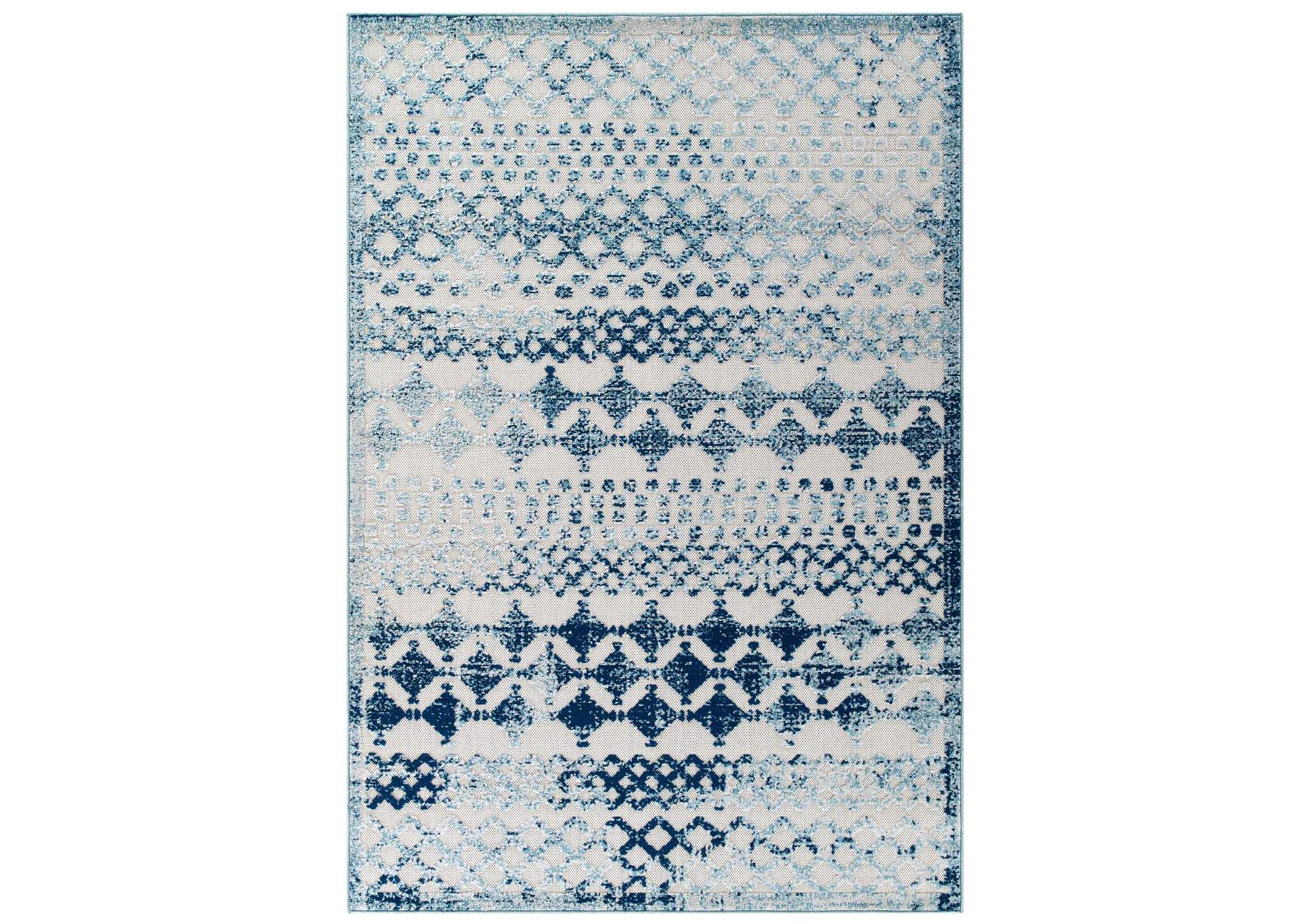 Ivory and Blue Reflect Giada Abstract Diamond Moroccan Trellis 5x8 Indoor/Outdoor Area Rug,Modway