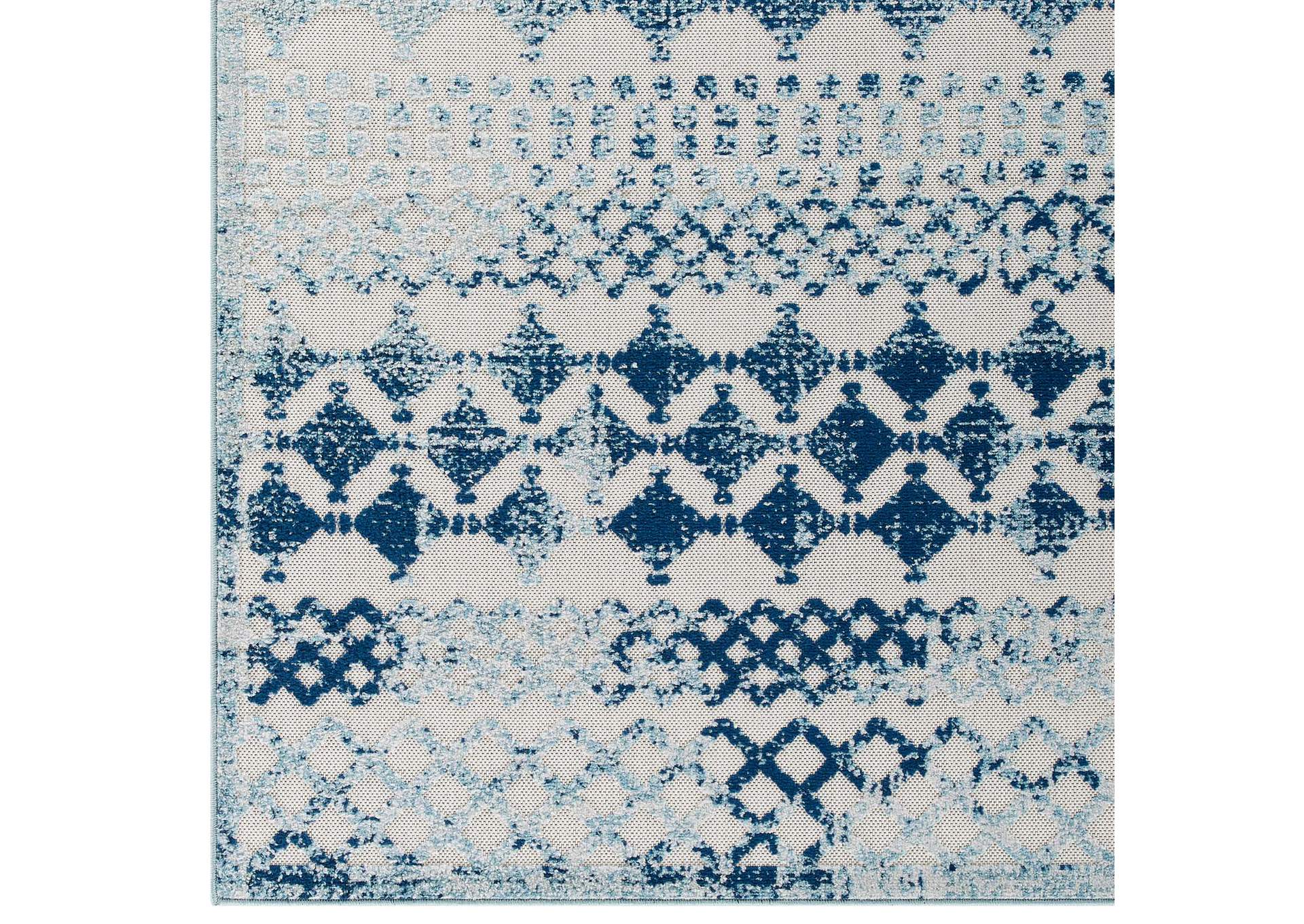 Ivory and Blue Reflect Giada Abstract Diamond Moroccan Trellis 5x8 Indoor/Outdoor Area Rug,Modway