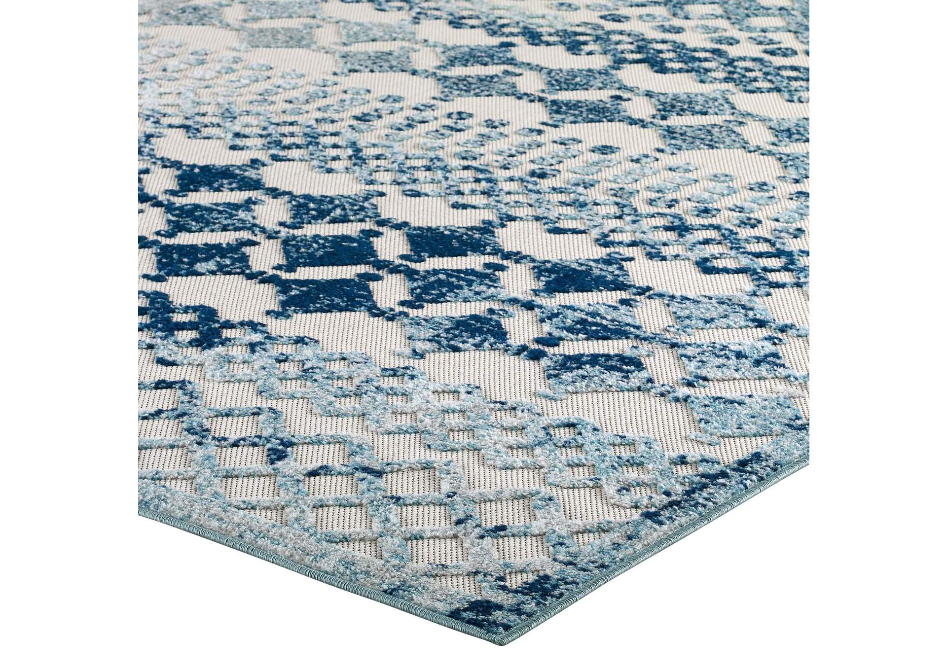 Ivory and Blue Reflect Giada Abstract Diamond Moroccan Trellis 5x8 Indoor/Outdoor Area Rug,Modway