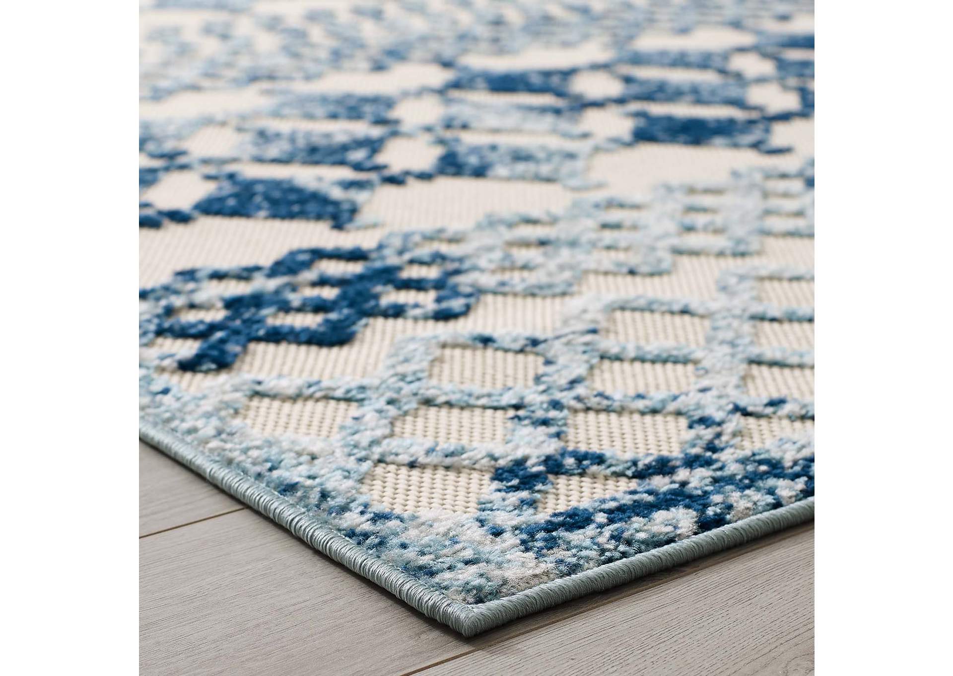 Ivory and Blue Reflect Giada Abstract Diamond Moroccan Trellis 5x8 Indoor/Outdoor Area Rug,Modway