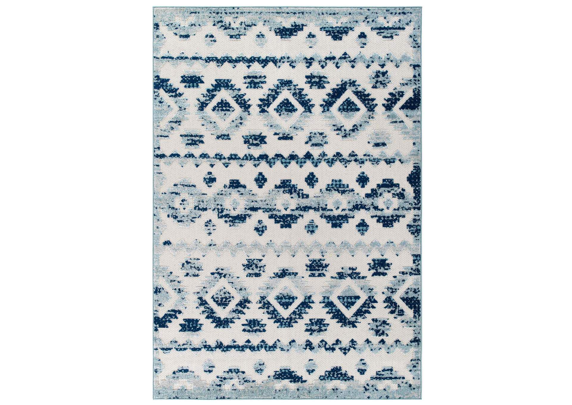 Ivory and Blue Reflect Takara Abstract Diamond Moroccan Trellis 5x8 Indoor and Outdoor Area Rug,Modway