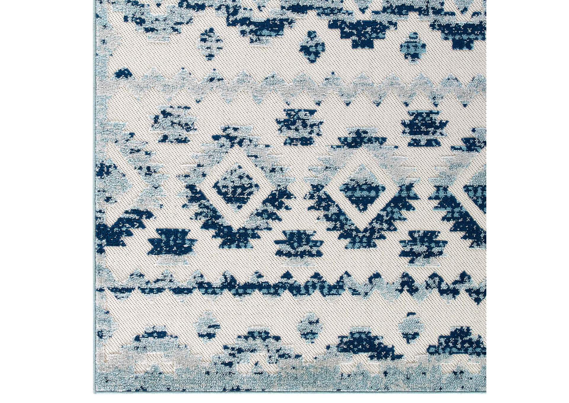 Ivory and Blue Reflect Takara Abstract Diamond Moroccan Trellis 5x8 Indoor and Outdoor Area Rug,Modway