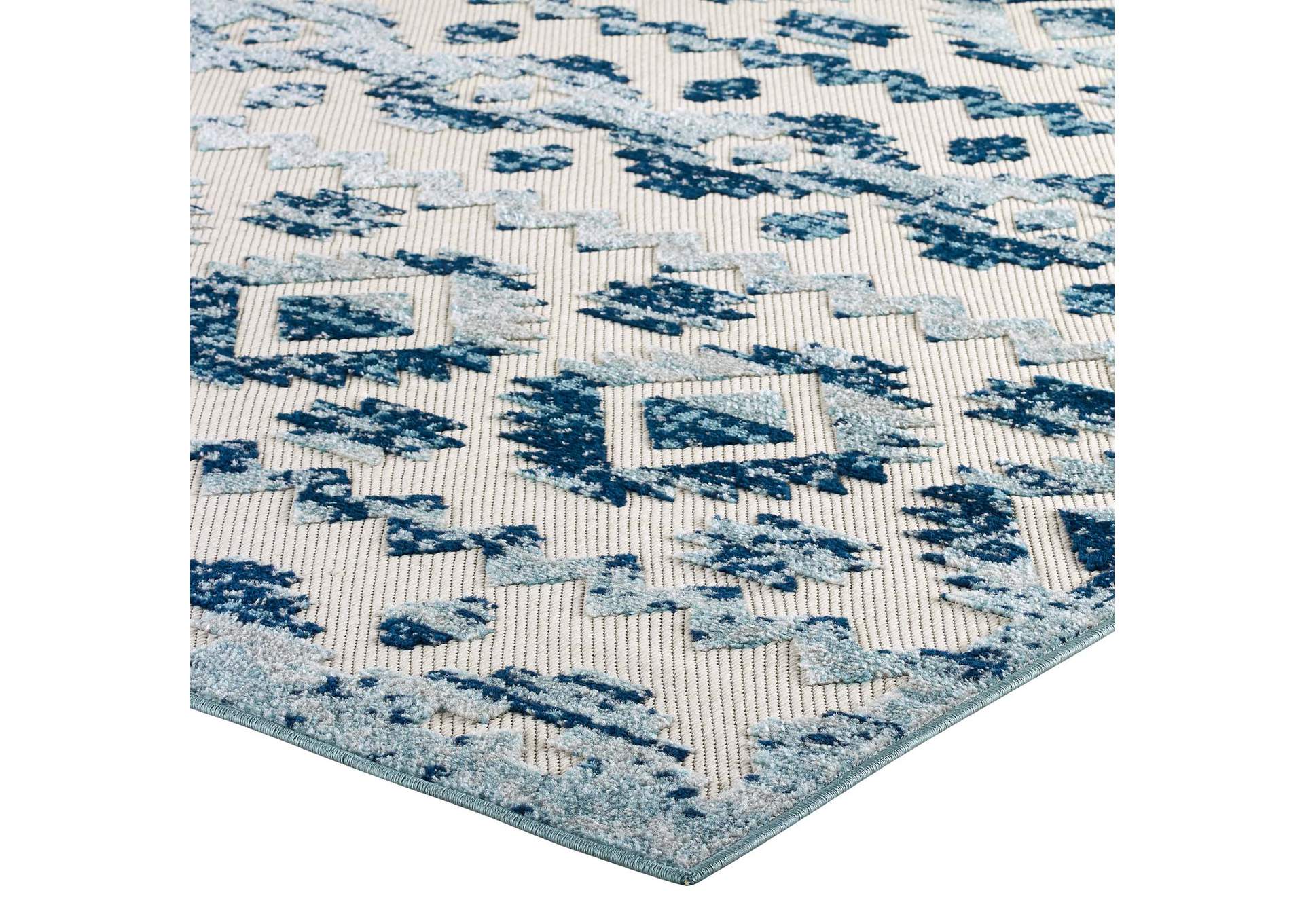 Ivory and Blue Reflect Takara Abstract Diamond Moroccan Trellis 5x8 Indoor and Outdoor Area Rug,Modway