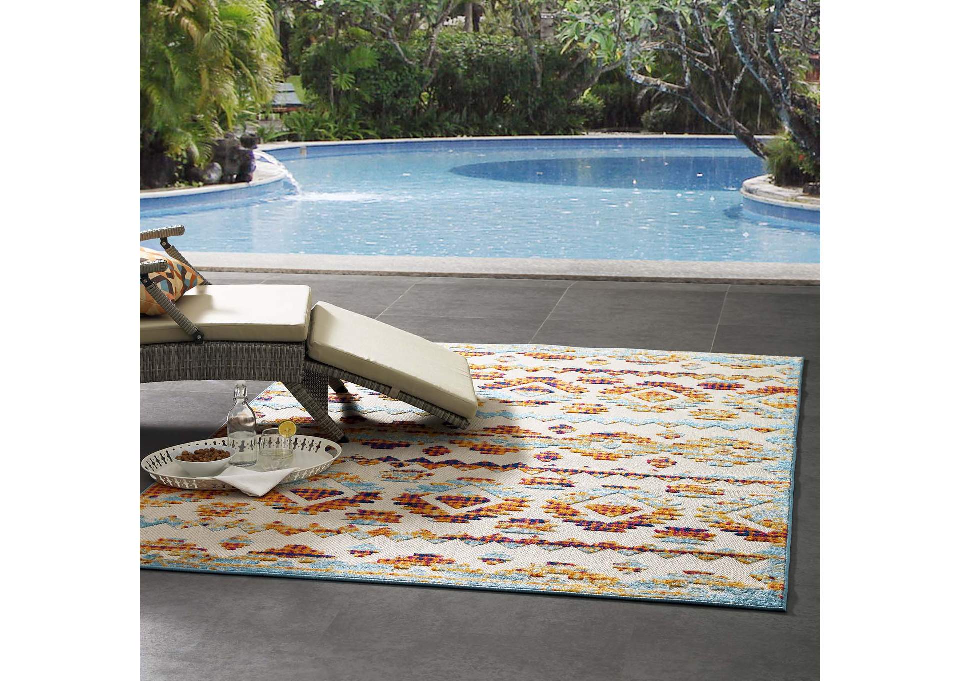 Multicolored Reflect Takara Abstract Diamond Moroccan Trellis 5x8 Indoor and Outdoor Area Rug,Modway