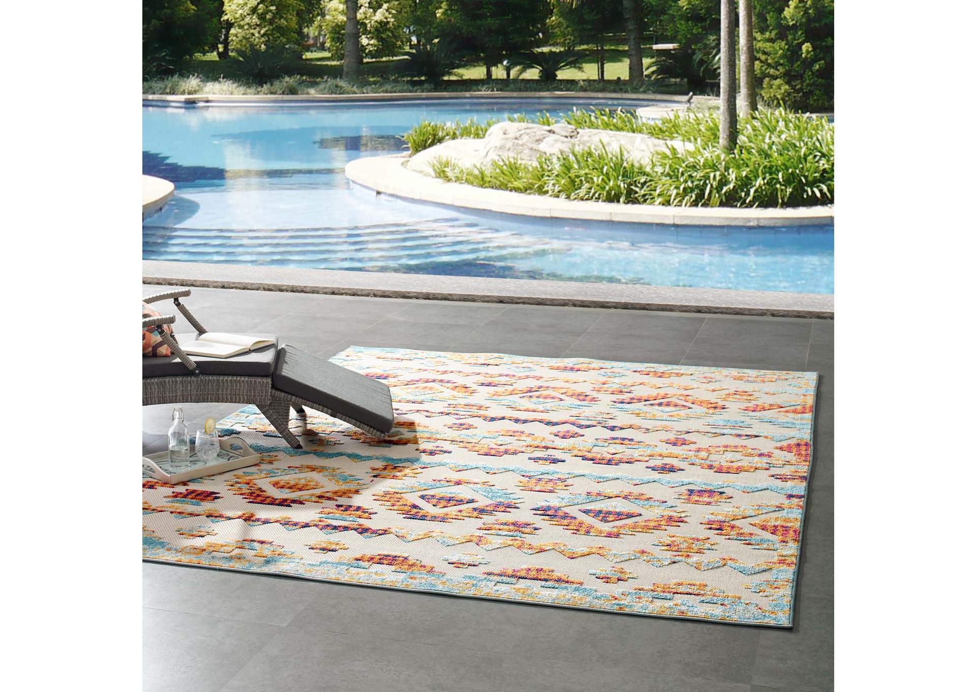 Multicolored Reflect Takara Abstract Diamond Moroccan Trellis 8x10 Indoor and Outdoor Area Rug,Modway