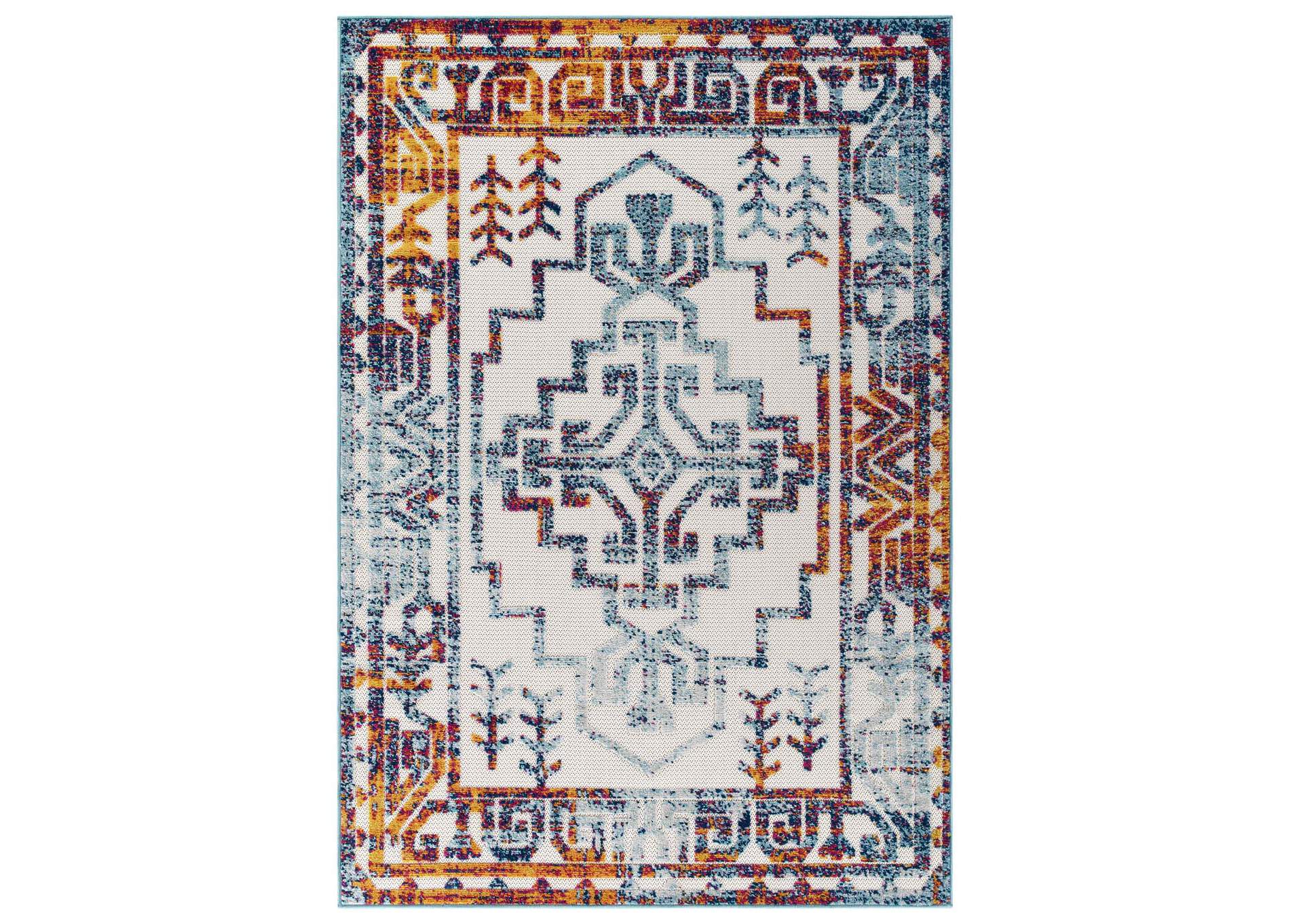 Multicolored Reflect Nyssa Distressed Geometric Southwestern Aztec 5x8 Indoor/Outdoor Area Rug,Modway