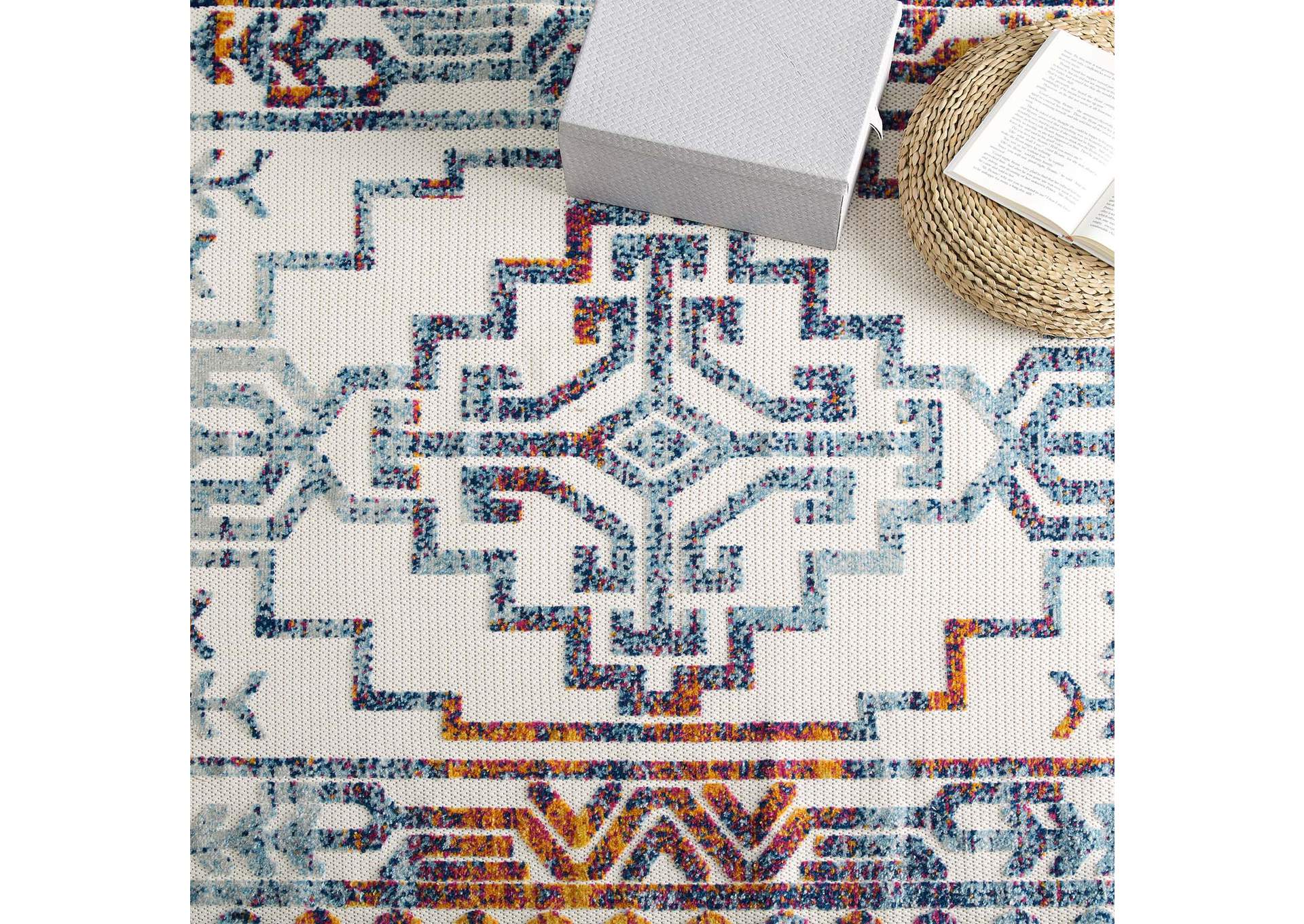 Multicolored Reflect Nyssa Distressed Geometric Southwestern Aztec 5x8 Indoor/Outdoor Area Rug,Modway