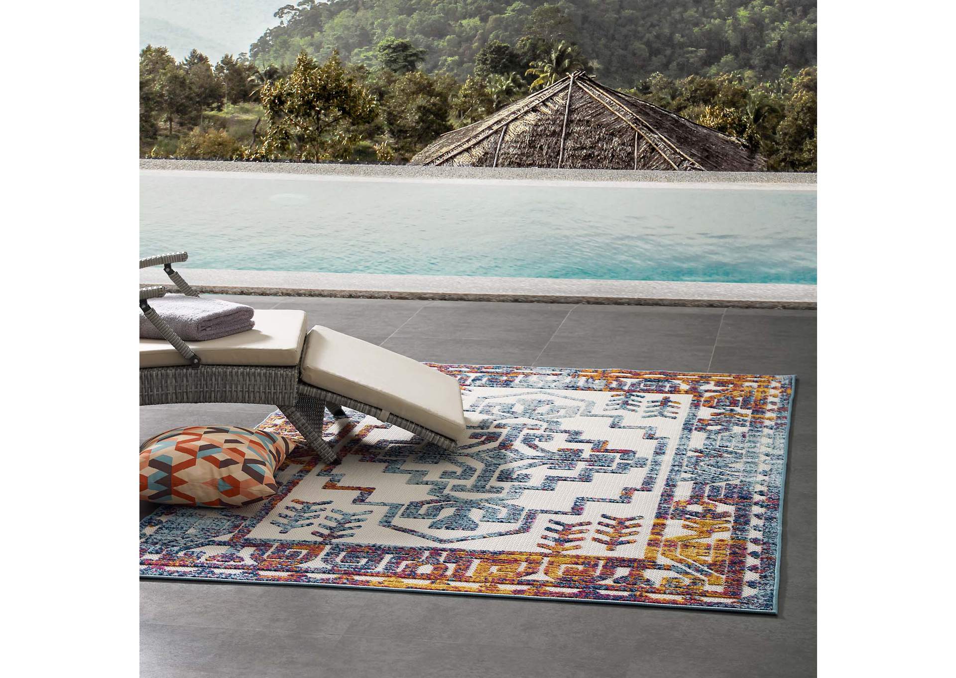 Multicolored Reflect Nyssa Distressed Geometric Southwestern Aztec 5x8 Indoor/Outdoor Area Rug,Modway