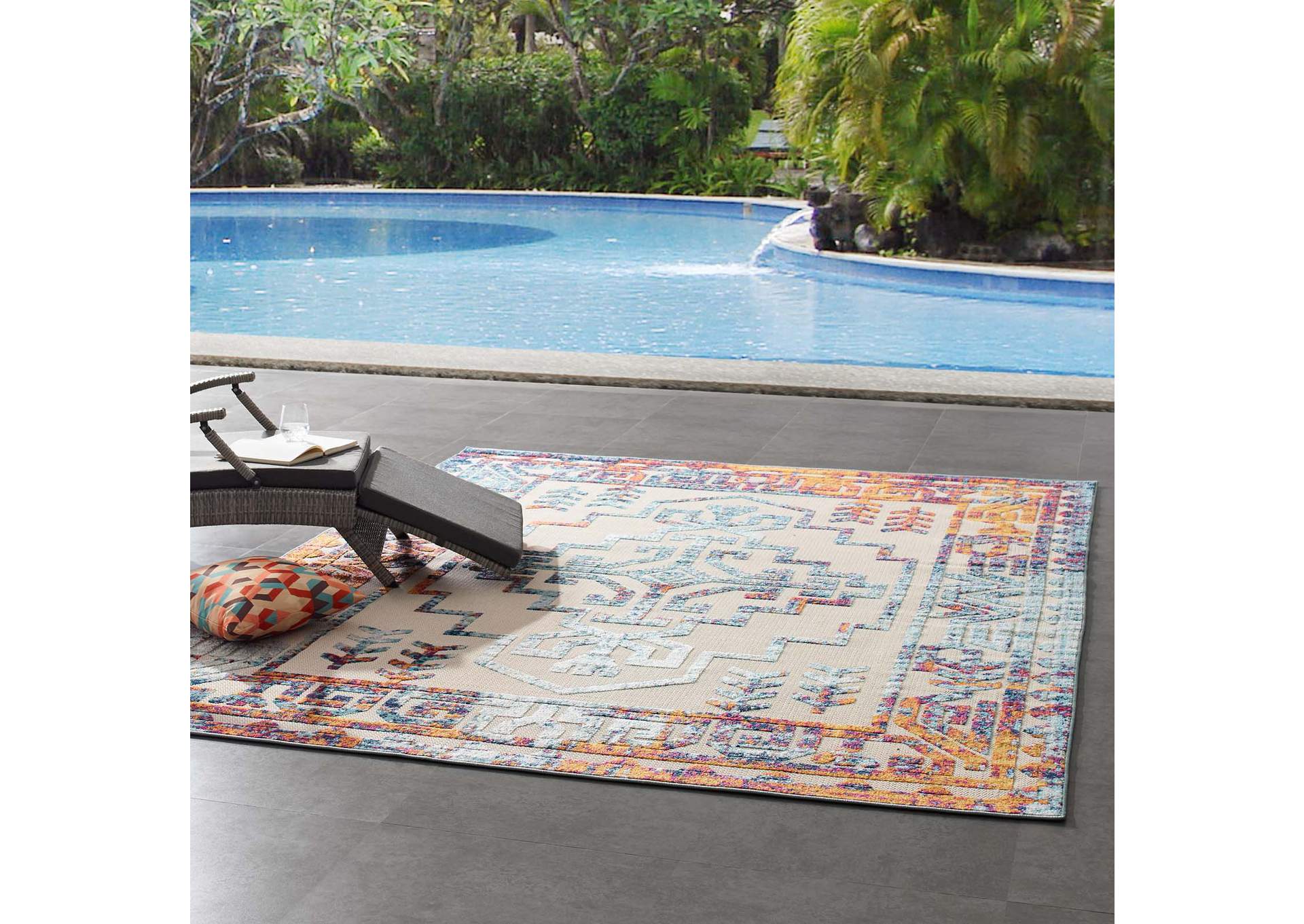 Multicolored Reflect Nyssa Distressed Geometric Southwestern Aztec 8x10 Indoor/Outdoor Area Rug,Modway