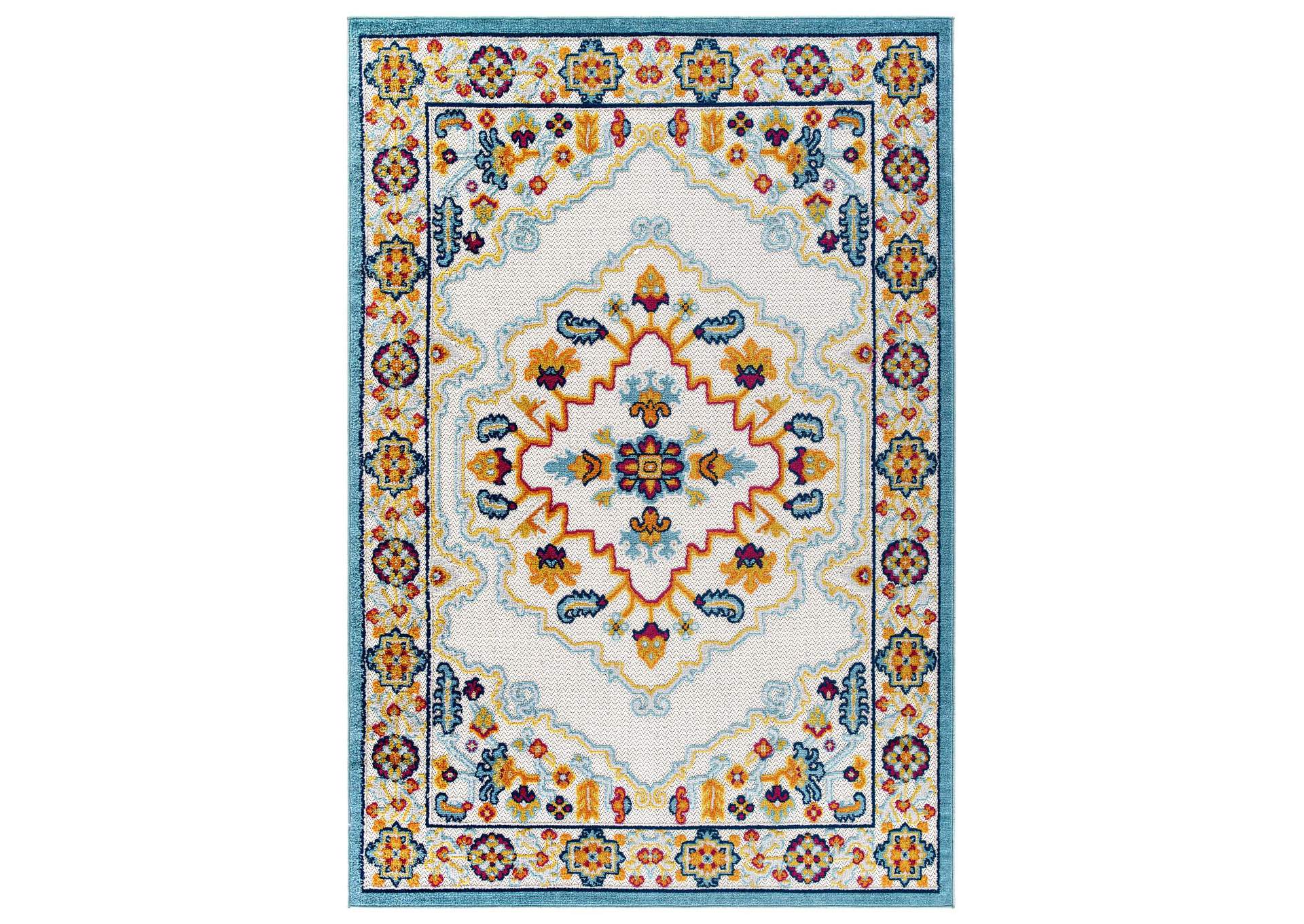 Multicolored Reflect Ansel Distressed Floral Persian Medallion 5x8 Indoor and Outdoor Area Rug,Modway