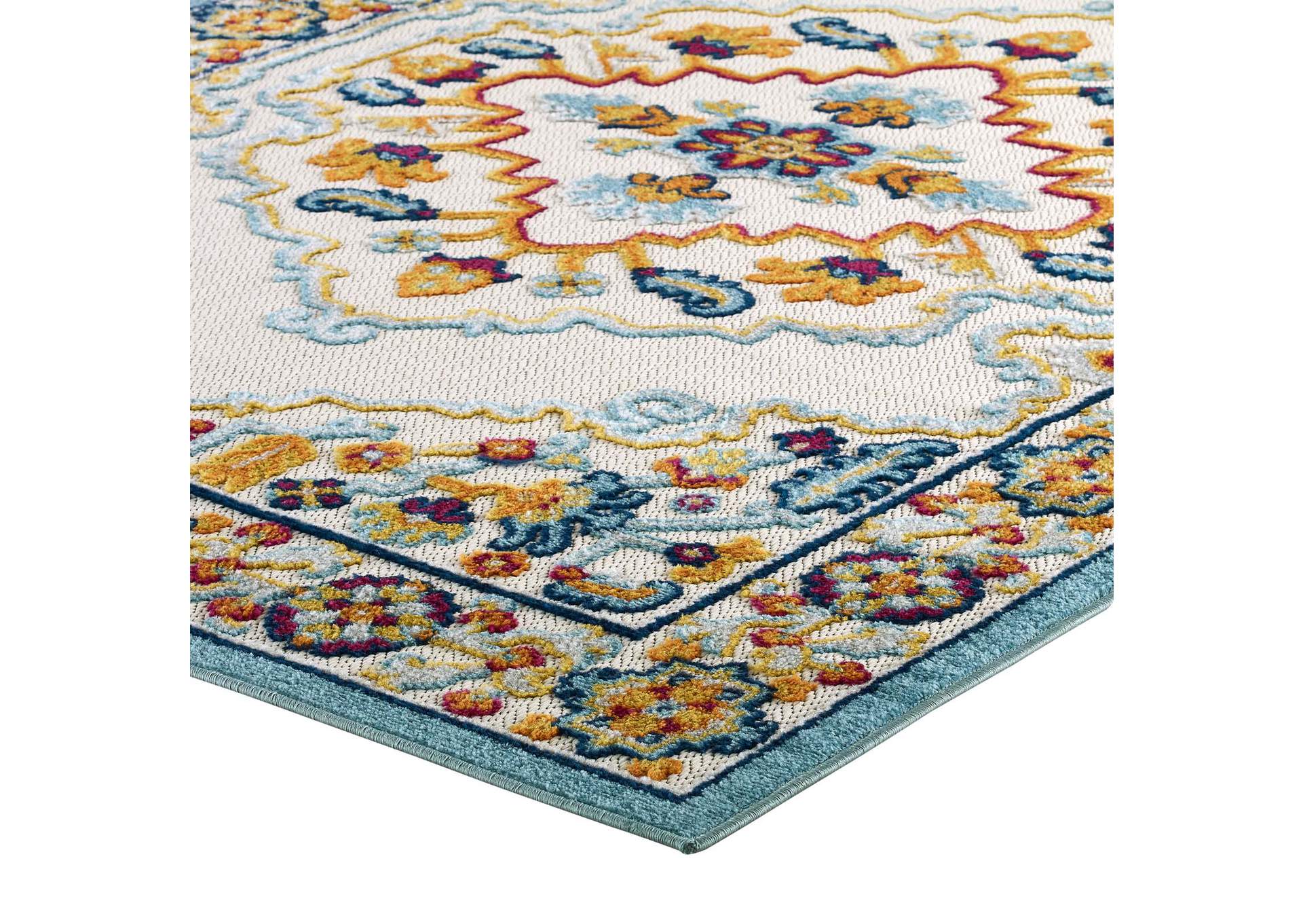 Multicolored Reflect Ansel Distressed Floral Persian Medallion 5x8 Indoor and Outdoor Area Rug,Modway