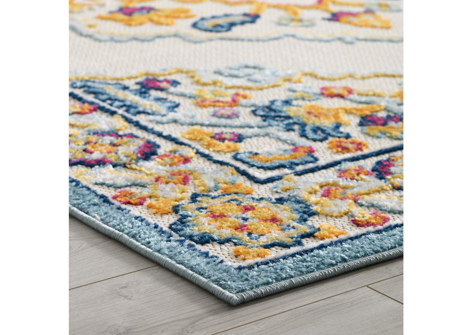 Multicolored Reflect Ansel Distressed Floral Persian Medallion 5x8 Indoor and Outdoor Area Rug,Modway