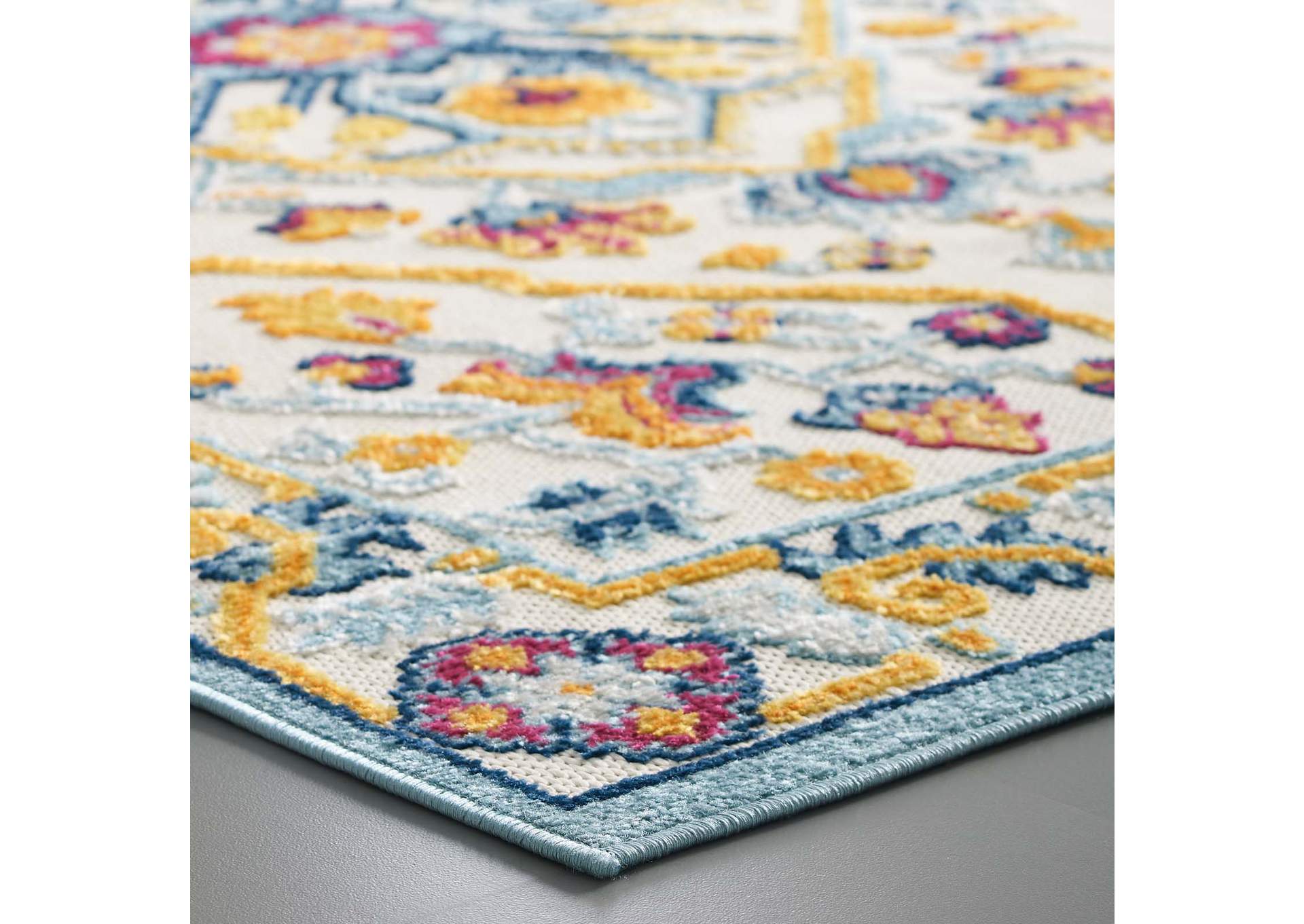 Multicolored Reflect Freesia Distressed Floral Persian Medallion 5x8 Indoor and Outdoor Area Rug,Modway