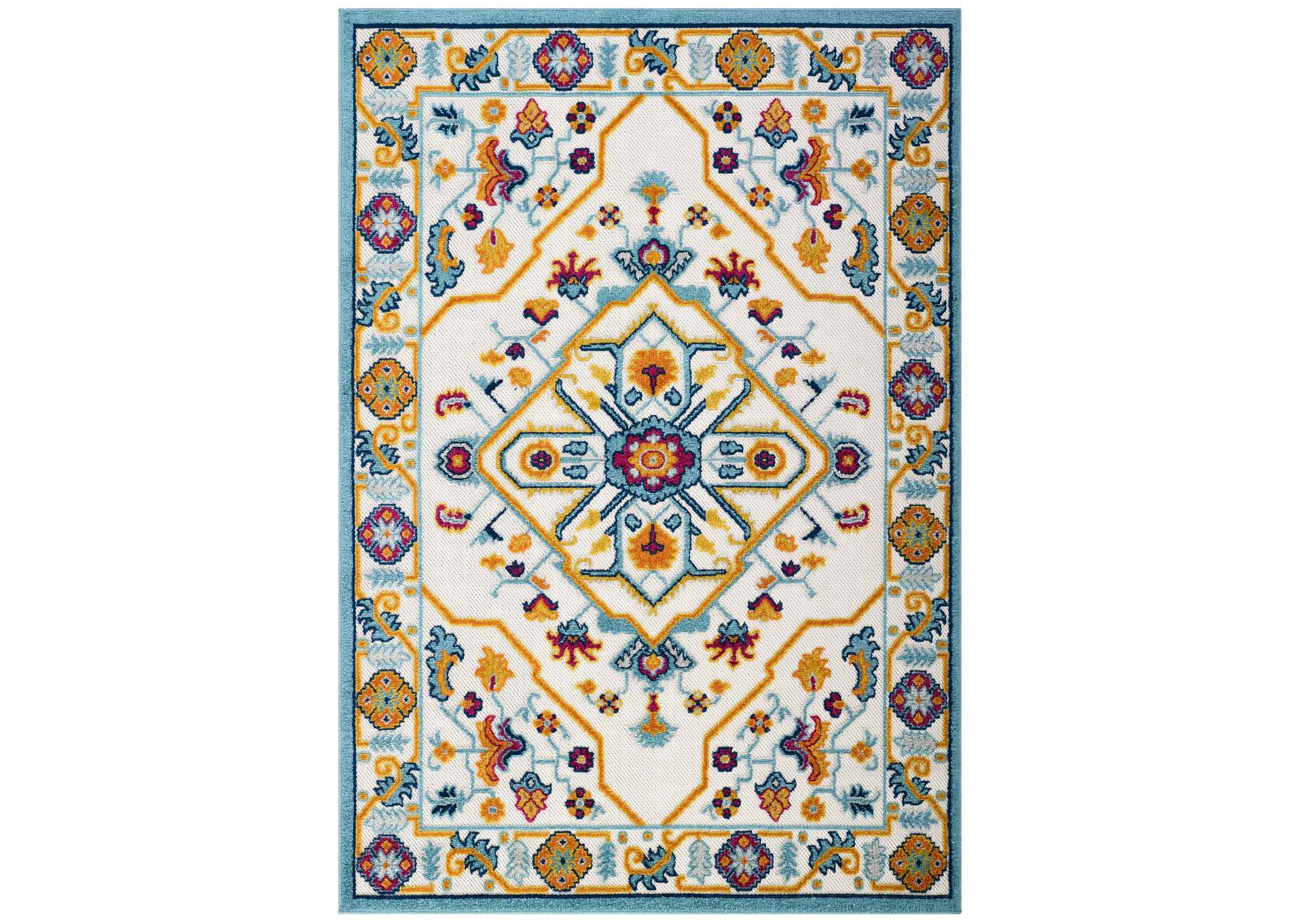 Multicolored Reflect Freesia Distressed Floral Persian Medallion 8x10 Indoor and Outdoor Area Rug,Modway