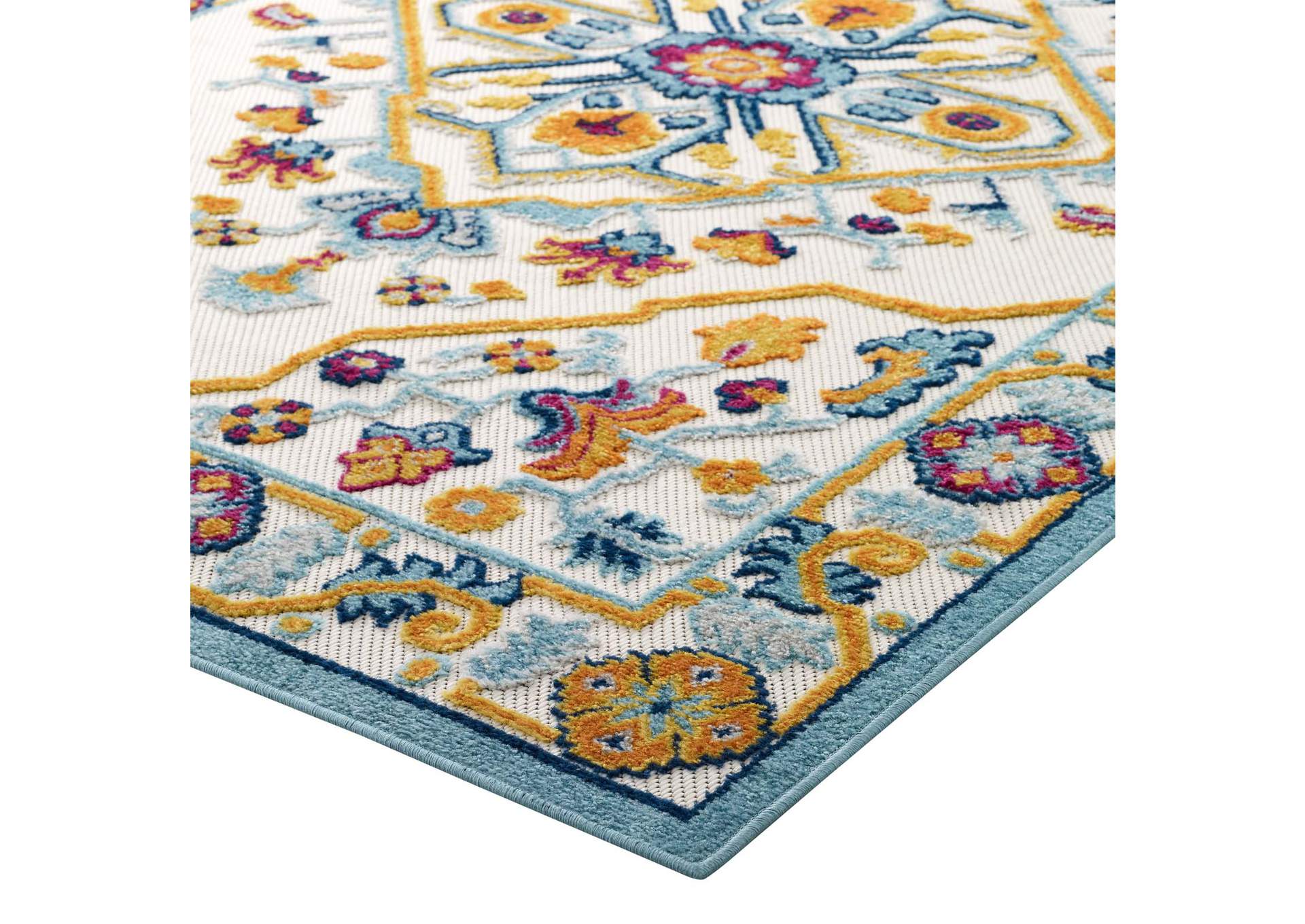 Multicolored Reflect Freesia Distressed Floral Persian Medallion 8x10 Indoor and Outdoor Area Rug,Modway