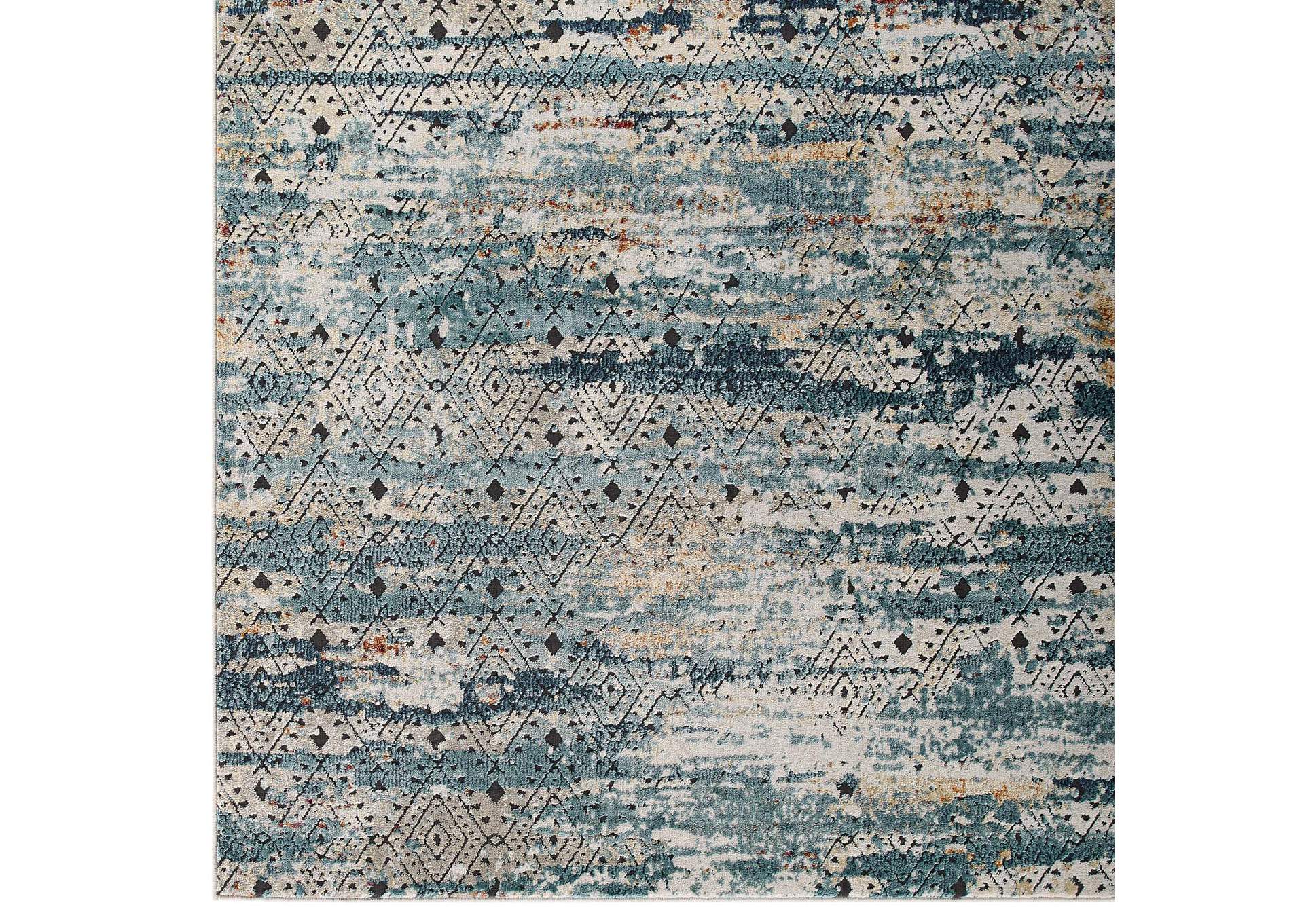 Multicolored Tribute Eisley Rustic Distressed Transitional Diamond Lattice 5x8 Area Rug,Modway