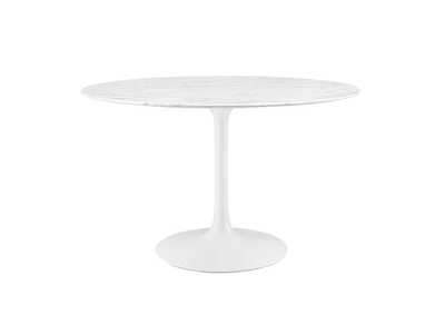 White Lippa 47" Round Artificial Marble Dining Table