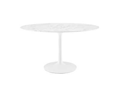 White Lippa 54" Oval Artificial Marble Dining Table