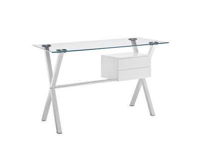 White Stasis Glass Top Office Desk