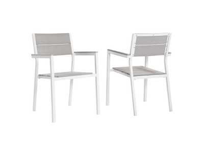 Image for White Light Gray Maine Arm Dining Chair Outdoor Patio [Set of 2]