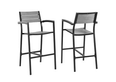 Brown Gray Maine Bar Stool Outdoor Patio [Set of 2]