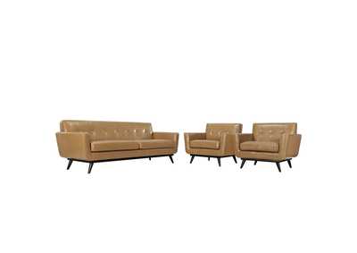 Tan Engage 3 Piece Leather Living Room Set