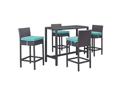 Espresso Turquoise Convene 5 Piece Outdoor Patio Pub Set